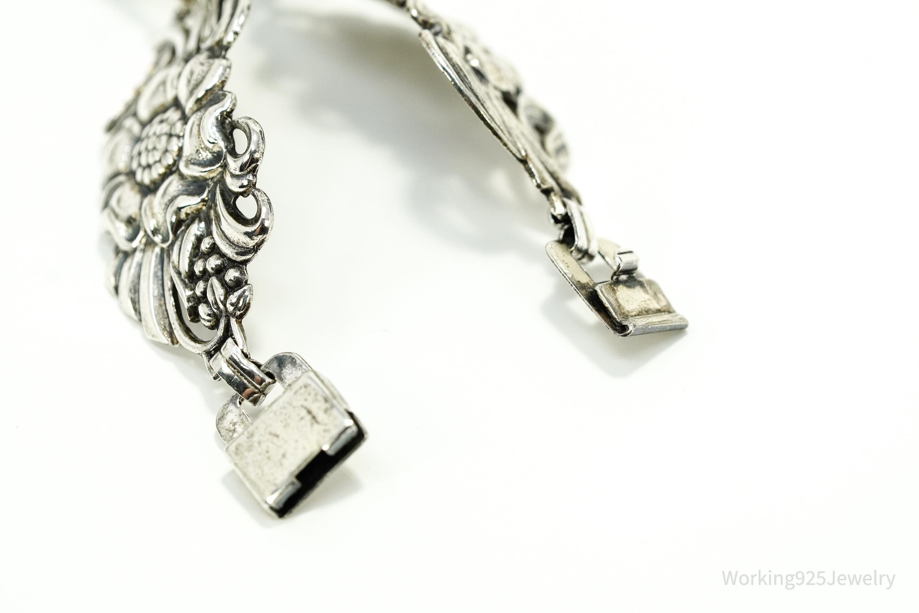 Antique Floral Sterling Silver Bracelet 7.75"