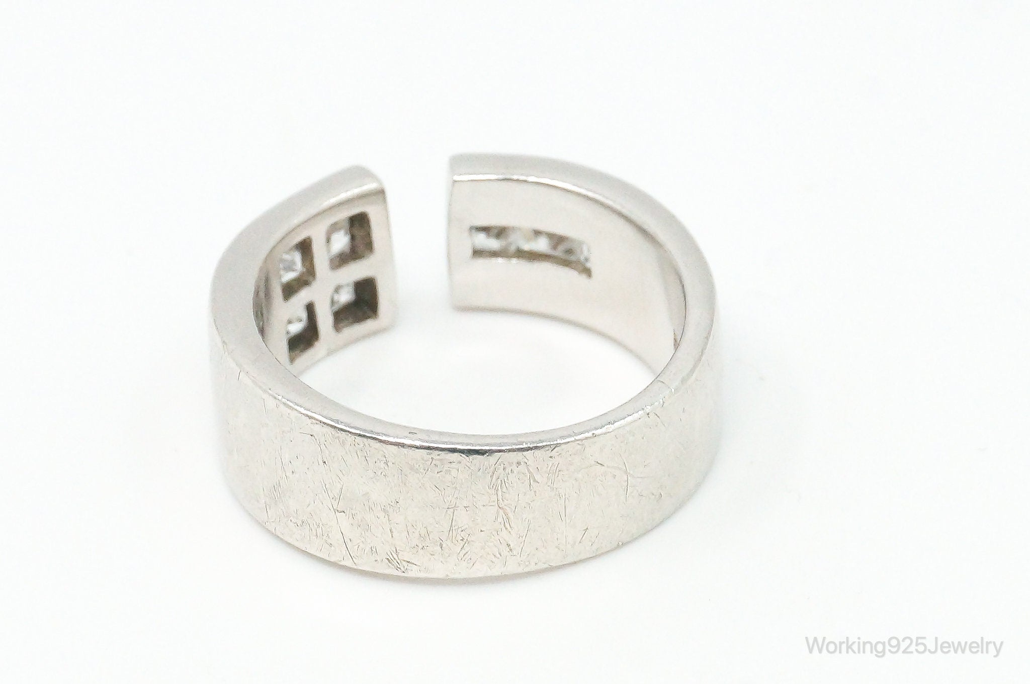 Vintage Cubic Zirconia Sterling Silver Ring Size 7.75 Adjustable