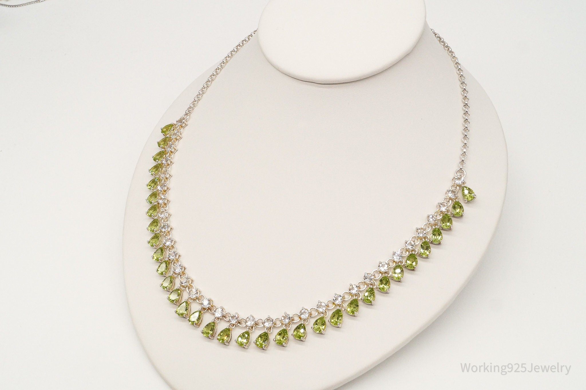 Vintage Peridot Cubic Zirconia Sterling Silver Necklace