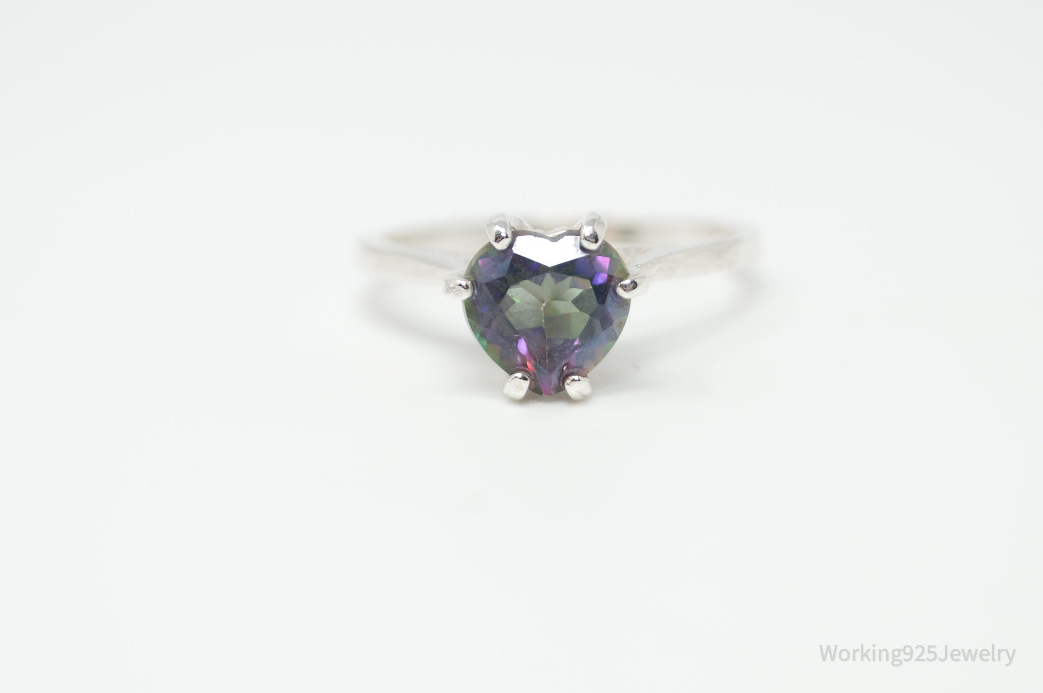 Vintage Mystic Topaz Heart Sterling Silver Ring - Size 7.75