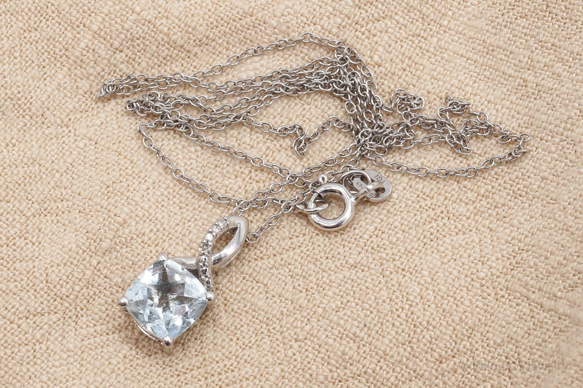 Vintage Aquamarine & Diamond Sterling Silver Necklace 18"