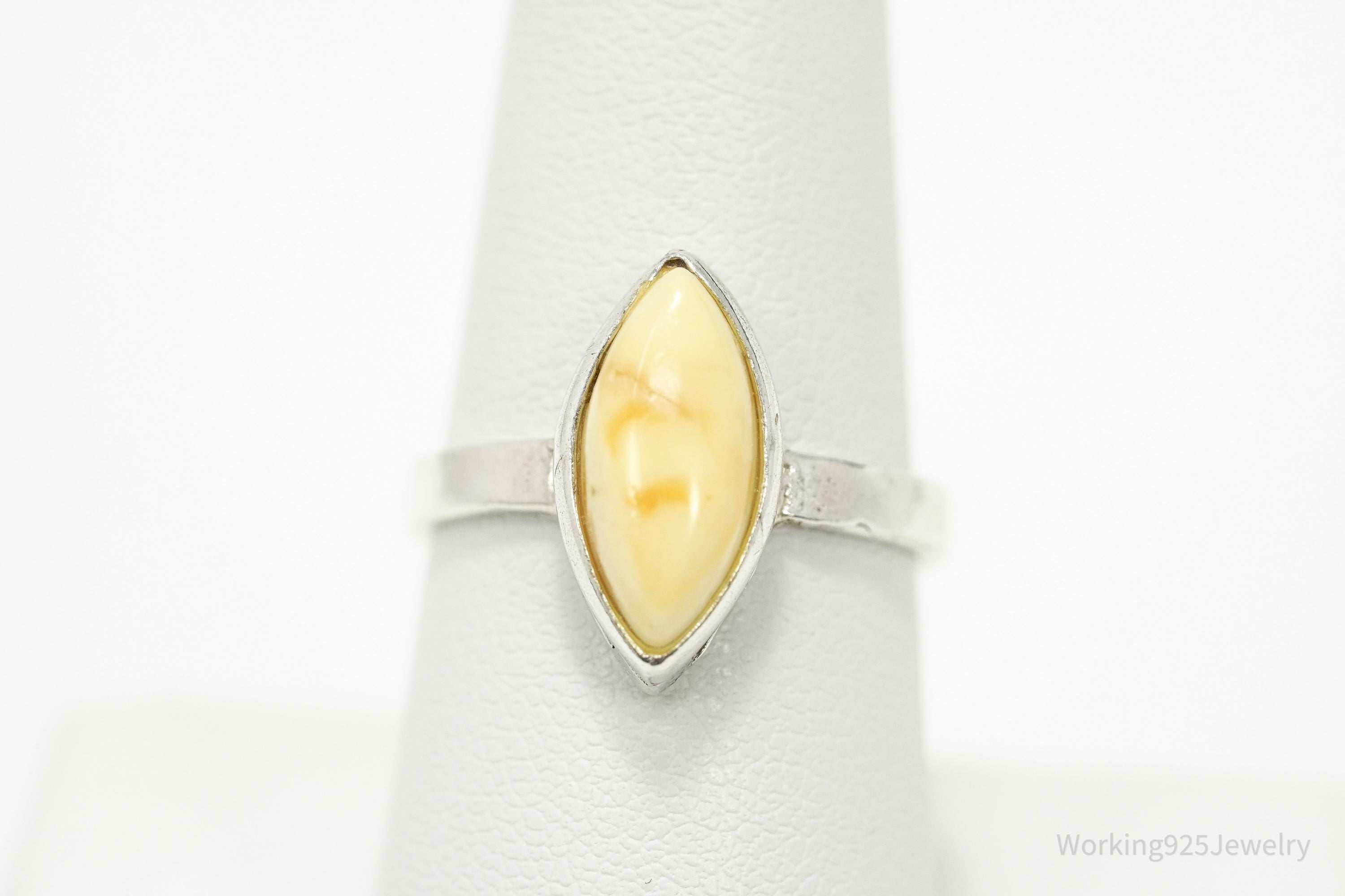 Vintage Yellow Amber Sterling Silver Ring - Size 8