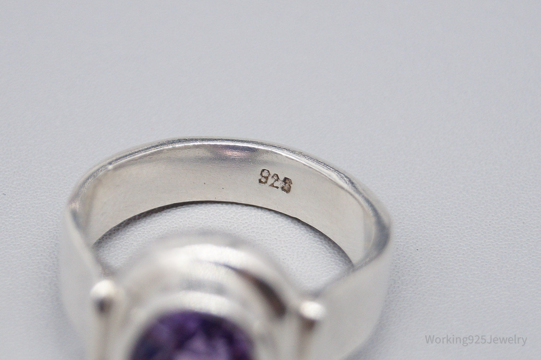 Vintage Amethyst Modernist Sterling Silver Ring - Size 9.5