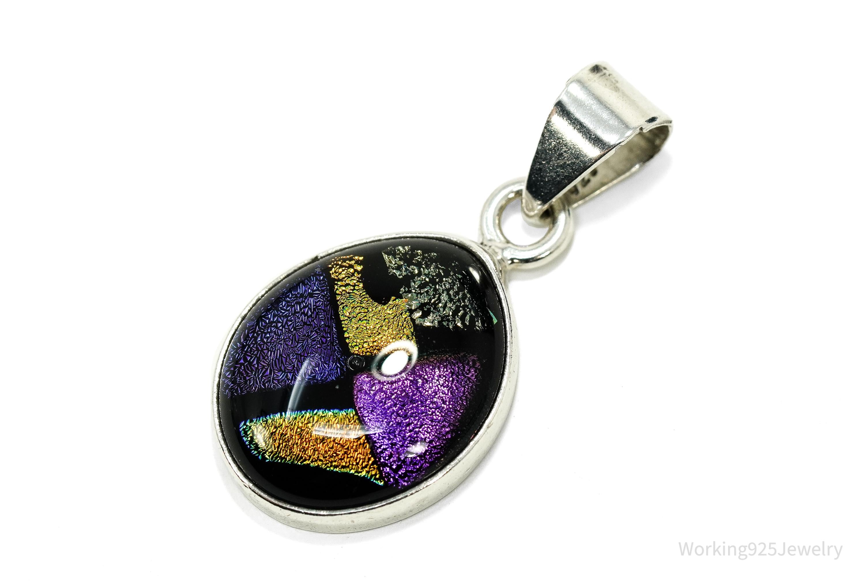Vintage Dichroic Glass Sterling Silver Pendant