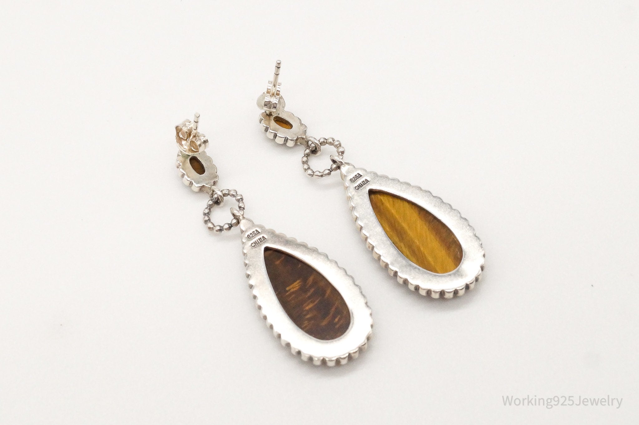 Vintage Tigers Eye Beaded Design Sterling Silver Earrings