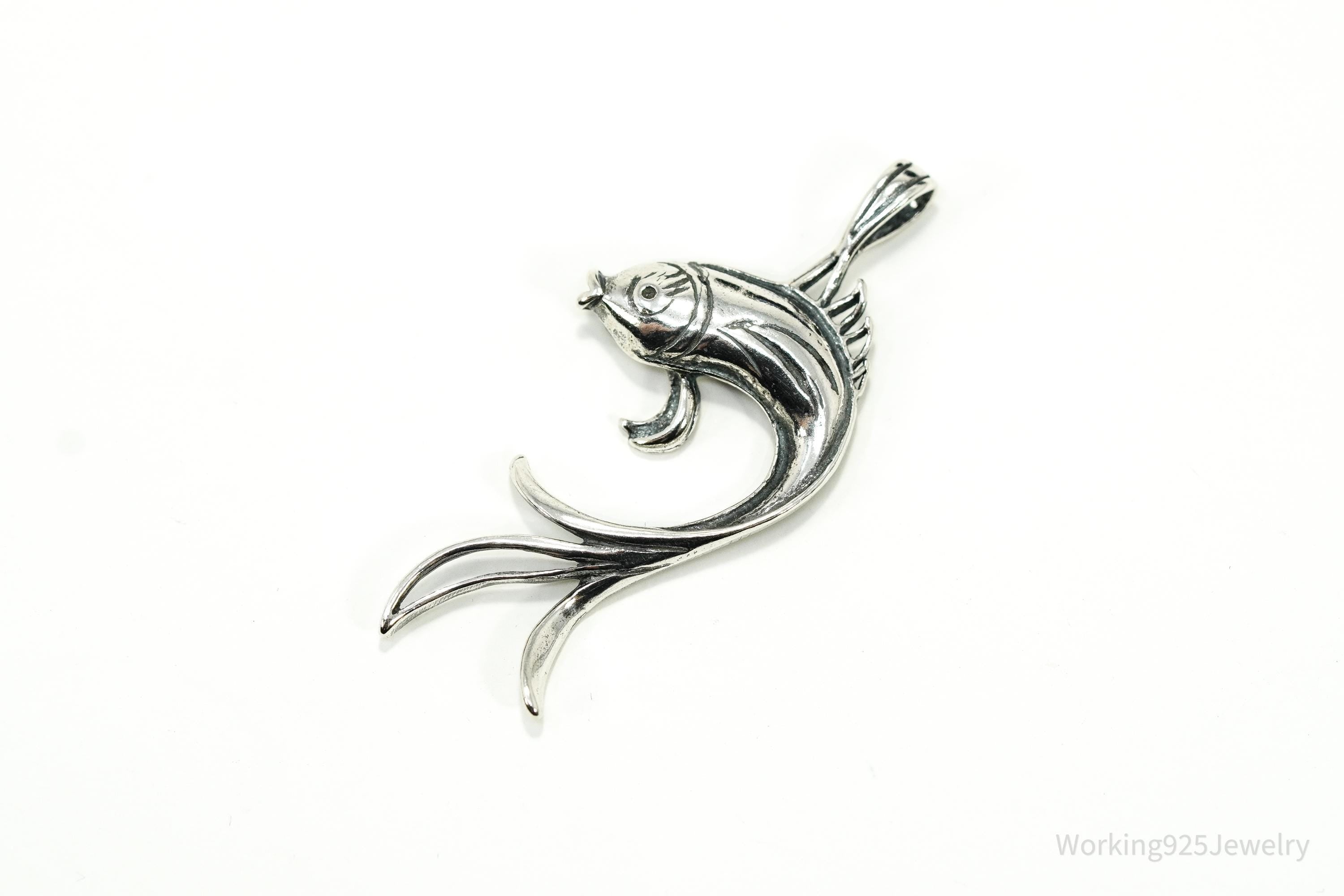 Vintage Butterfly Koi Fish Sterling Silver Necklace Pendant
