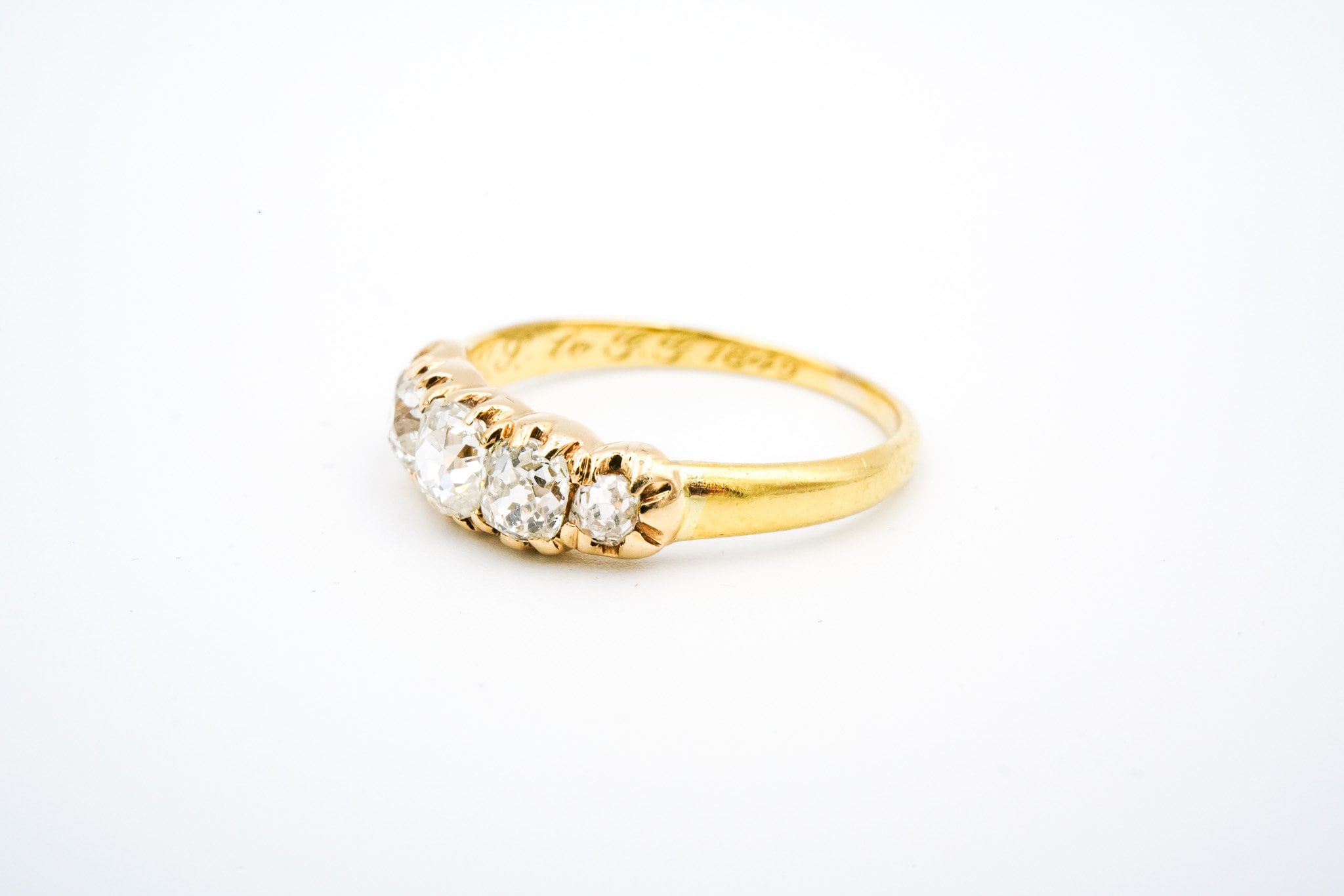 Victorian 14K Yellow Gold & Old Mine Cut Diamond Ring - Size 5 1/4