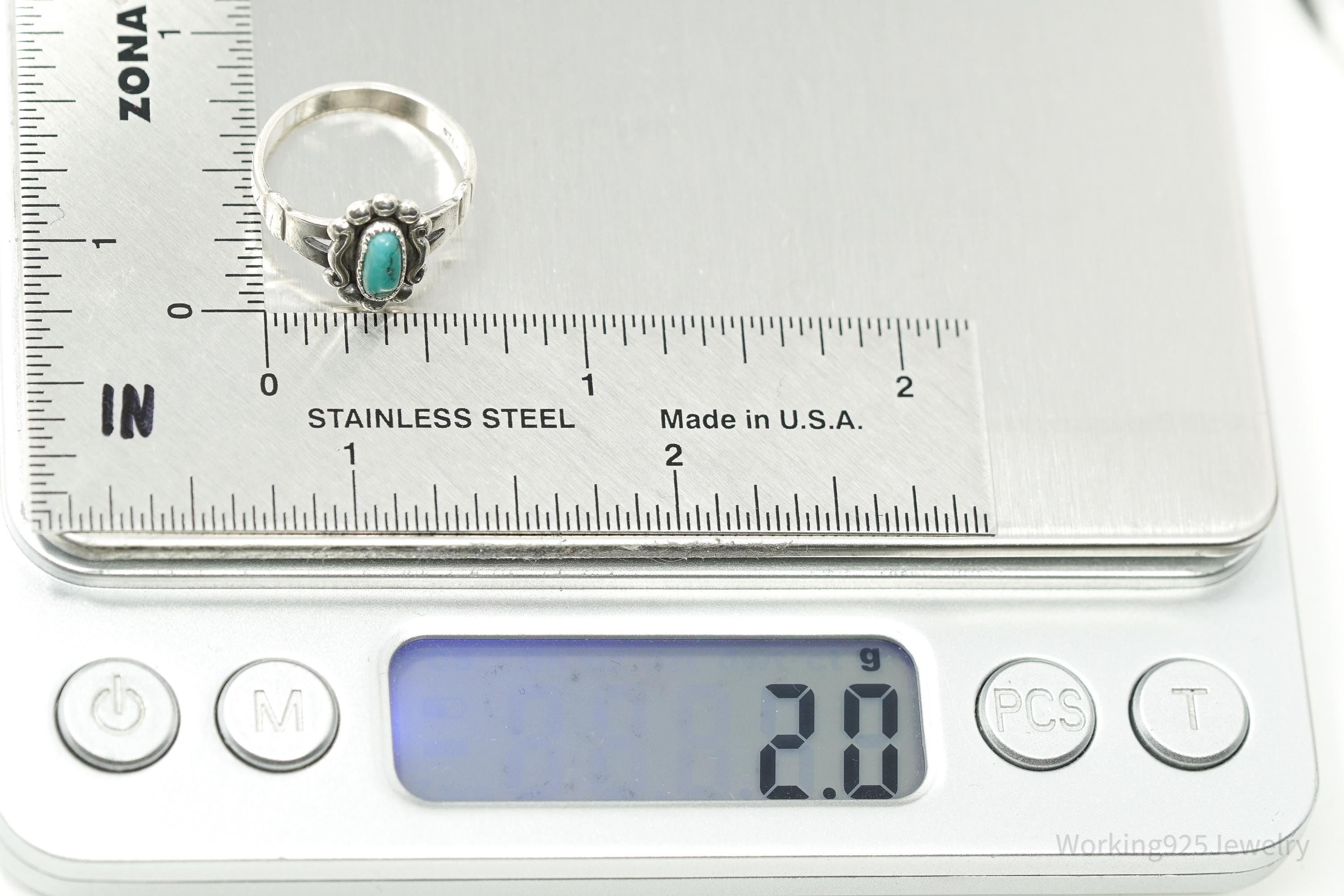 Vintage Native Bell Trading Post Turquoise Sterling Silver Ring - Size 5.25