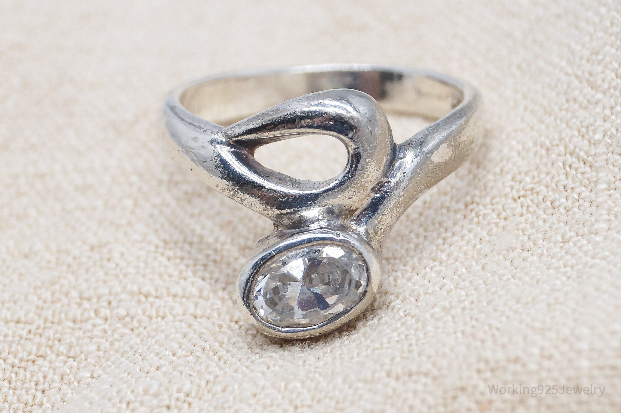 Vintage Cubic Zirconia Sterling Silver Ring - Size 6.75