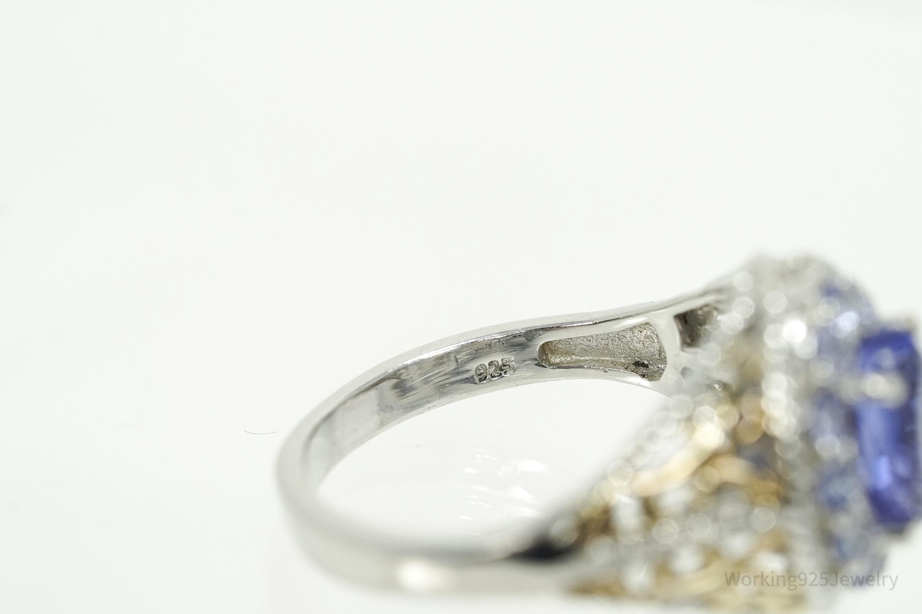 Vintage Tanzanite & White Topaz Gold Vermeil Sterling Silver Ring Size 9