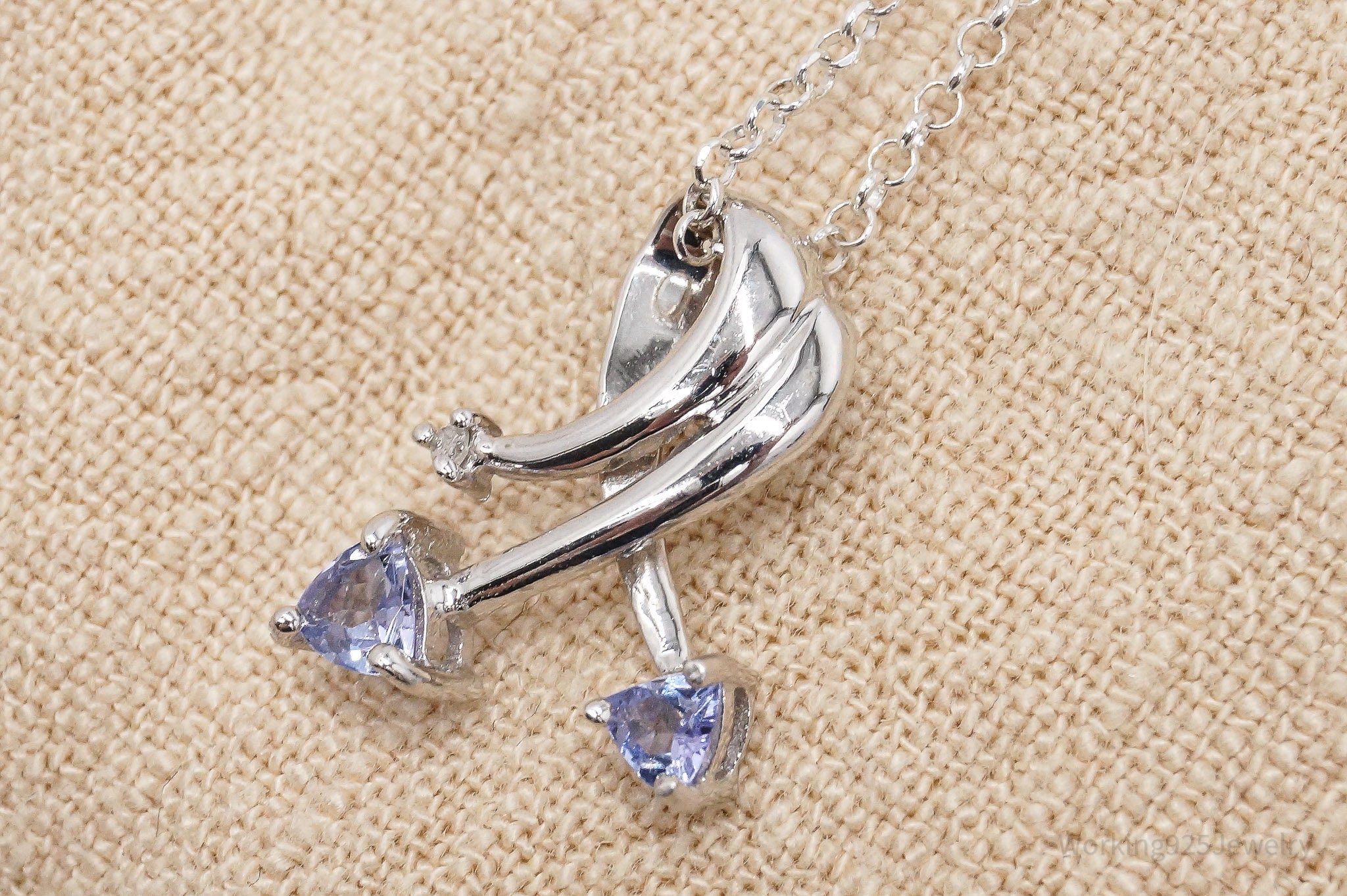 Tanzanite & Diamond 10K White Gold Over Sterling Silver Necklace 18"