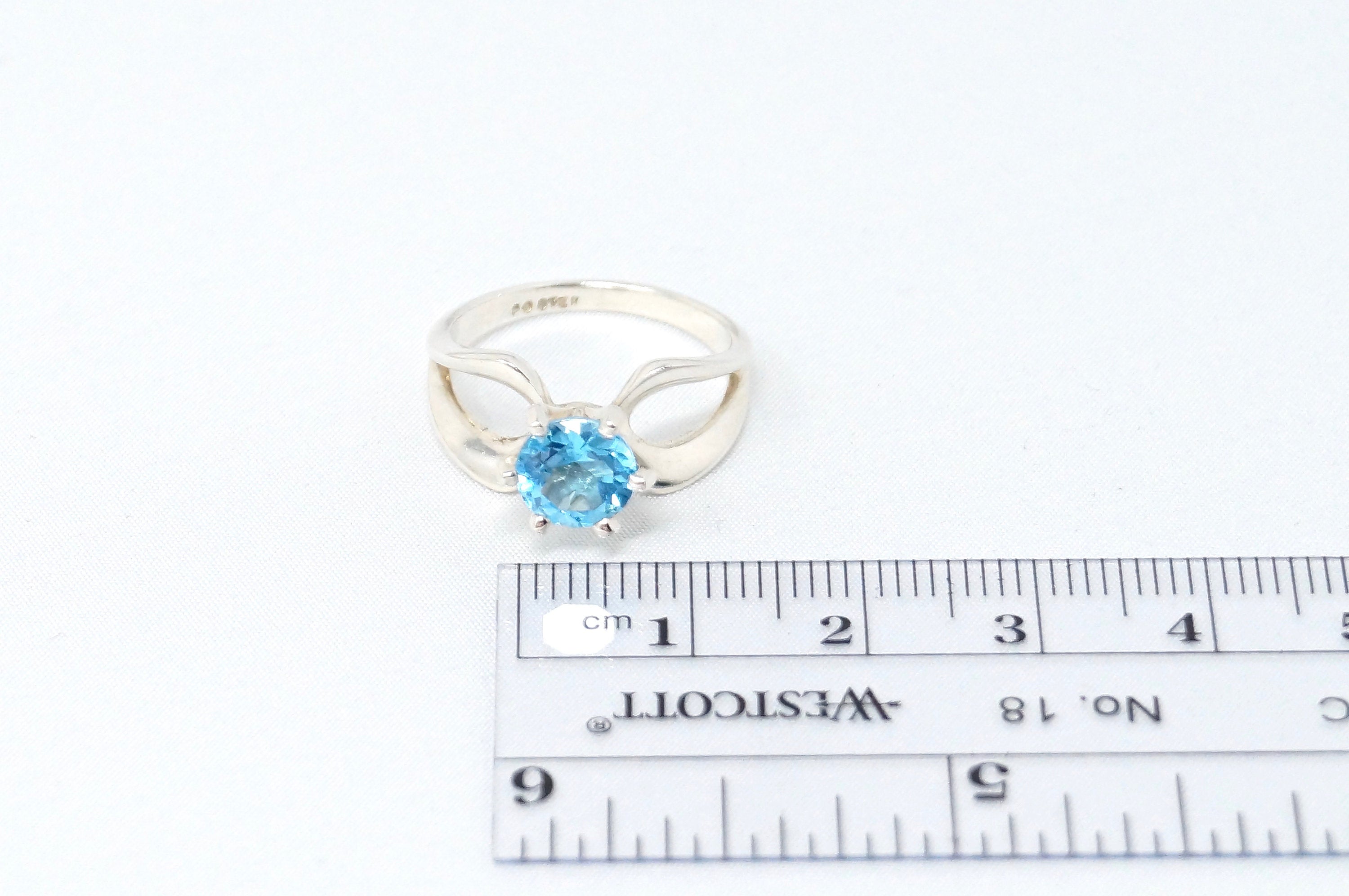 Vintage Mid Century Roaring Twenties Style Blue Topaz SterlingSilver Ring-Size 6