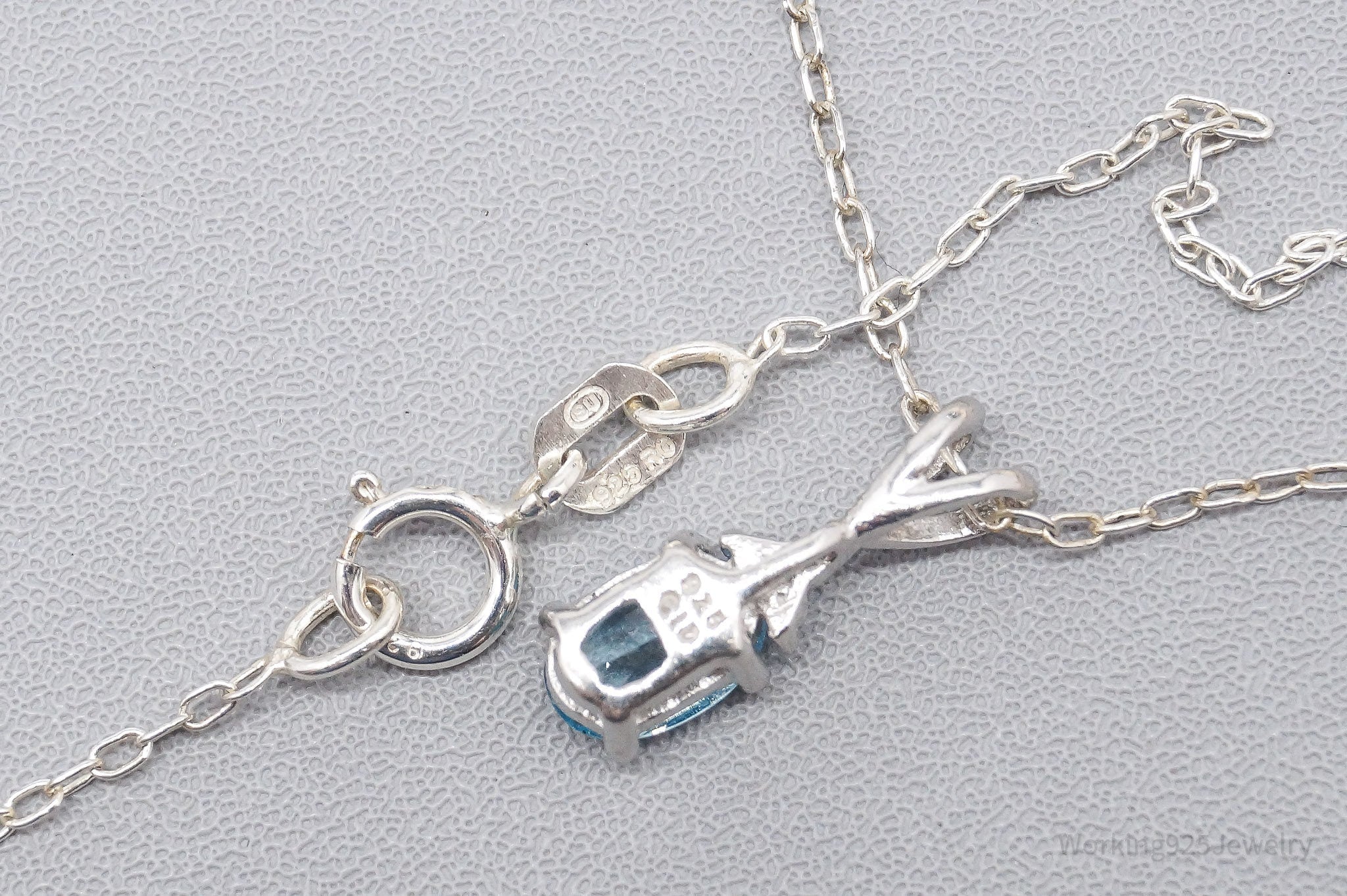 Vintage Blue Topaz & Diamond Sterling Silver Chain Necklace 18"