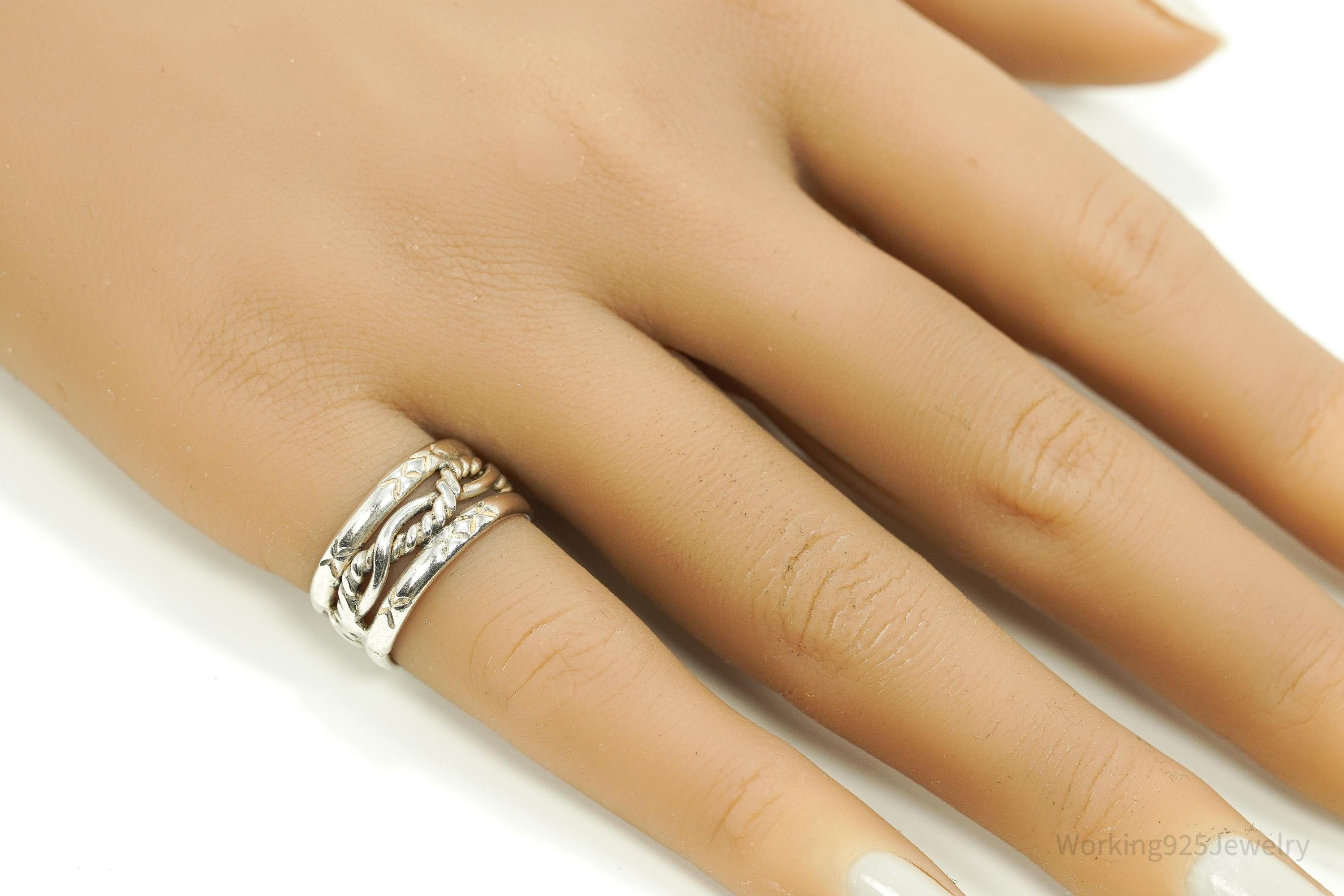 Vintage Native Handmade Rope Weave Design Sterling Silver Band Ring - Size 5.75
