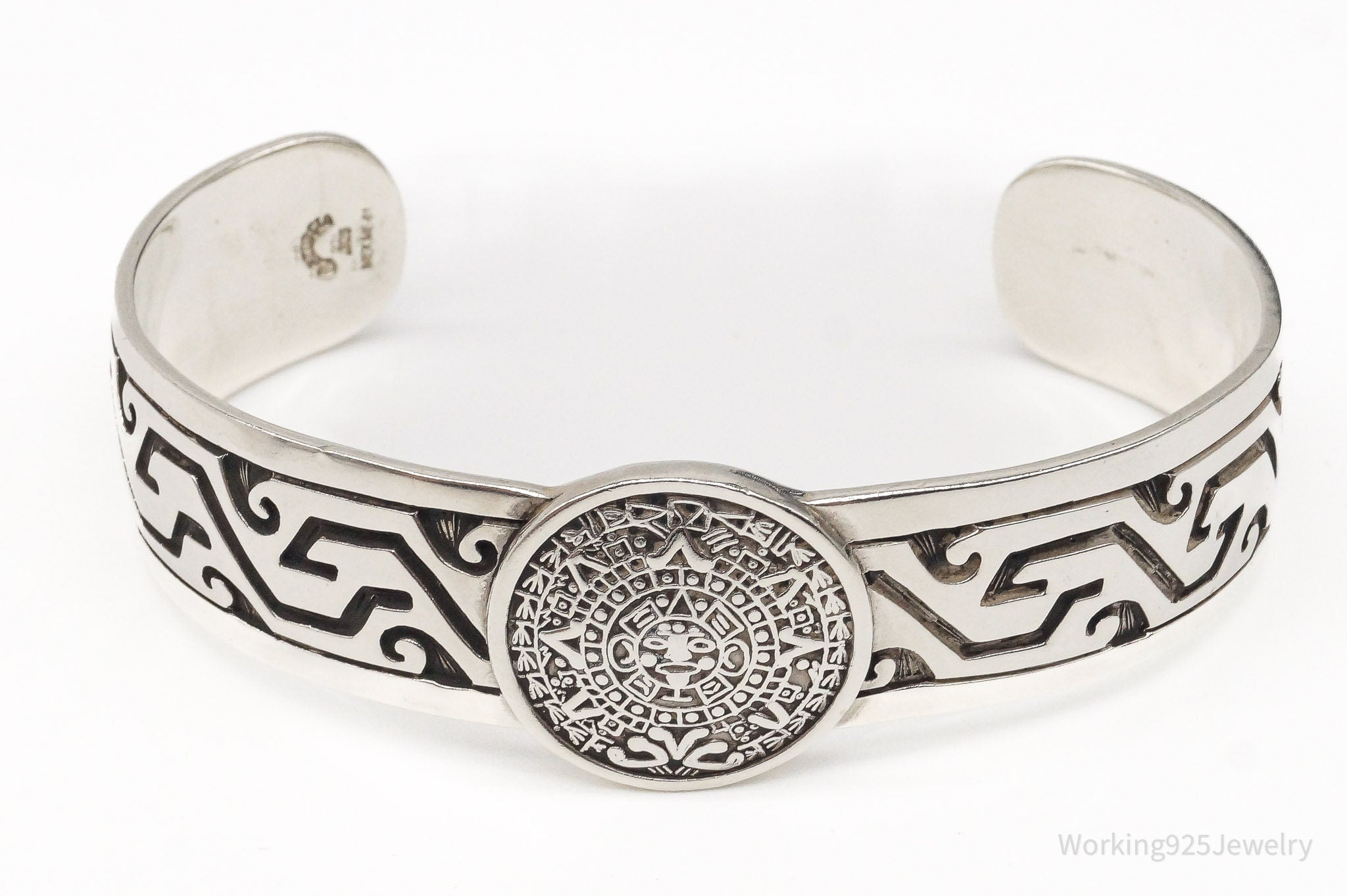 Vintage Escorcia Mexico Mayan Calendar Sterling Silver Cuff Bracelet