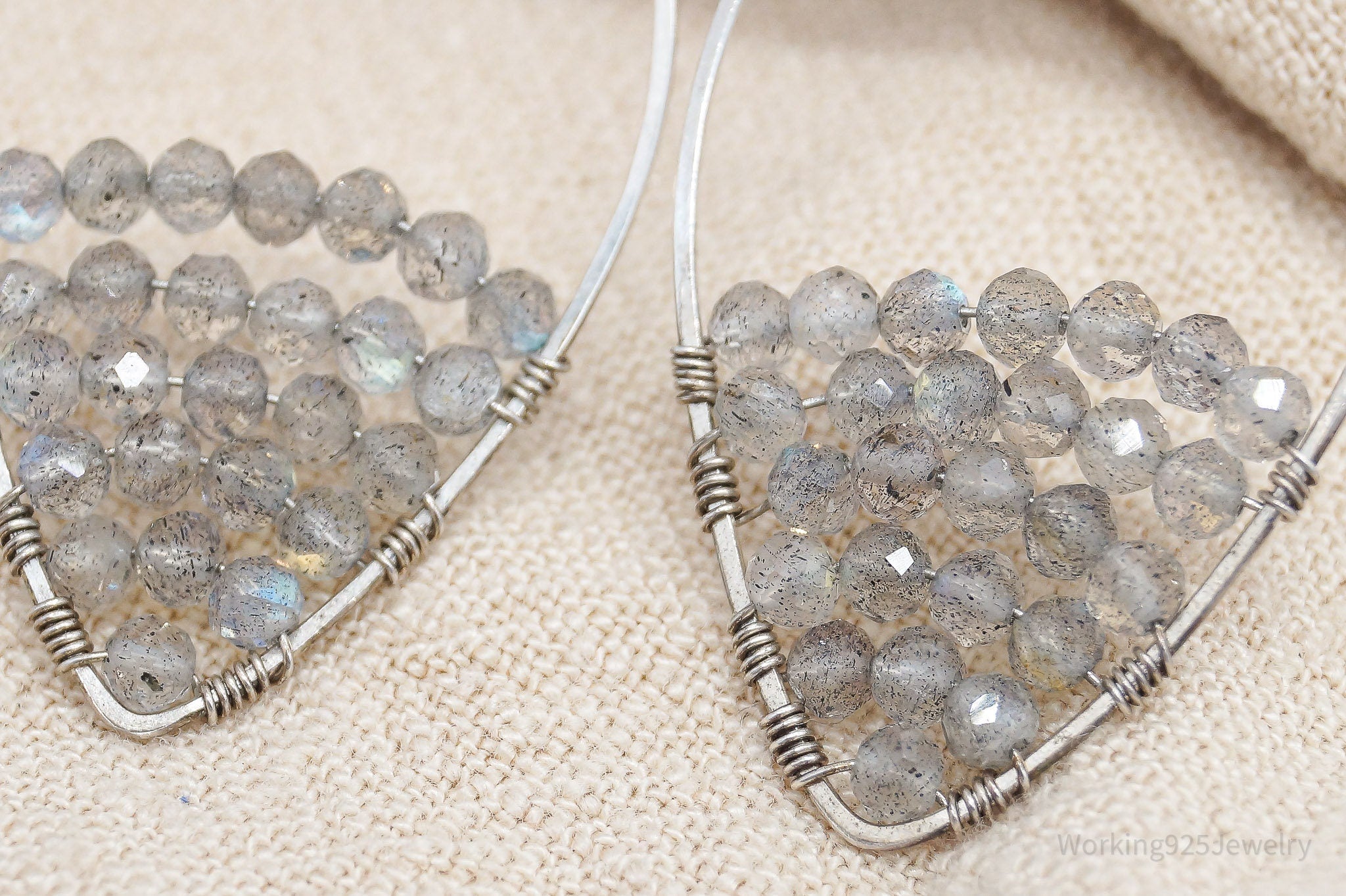 Vintage Labradorite Beaded Silver Earrings