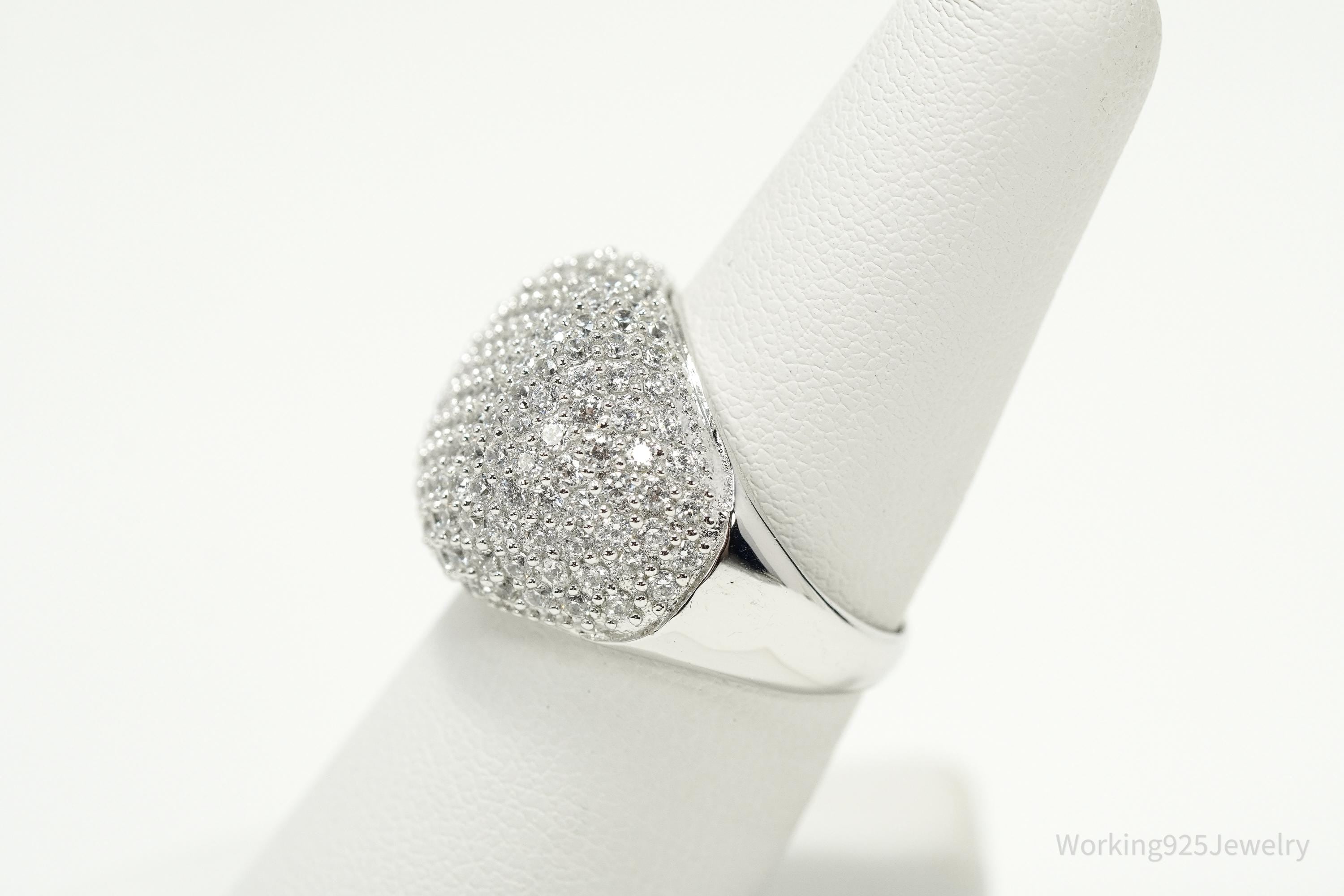 Y2K Italian Milor Pave Cubic Zirconia Dome Sterling Silver Ring Size 7.25