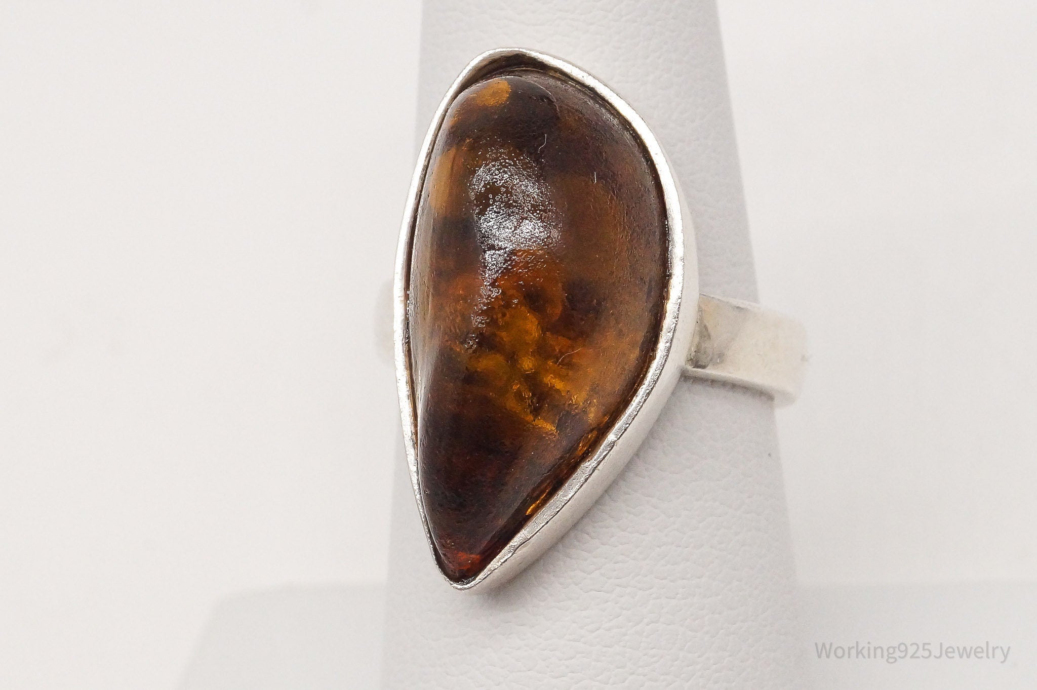 Vintage Large Baltic Amber Sterling Silver Ring Size 7.5