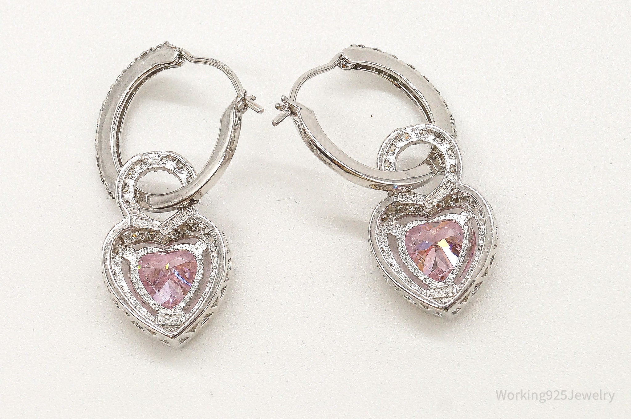 Pink & White Cubic Zirconia Hearts Sterling Silver Earrings