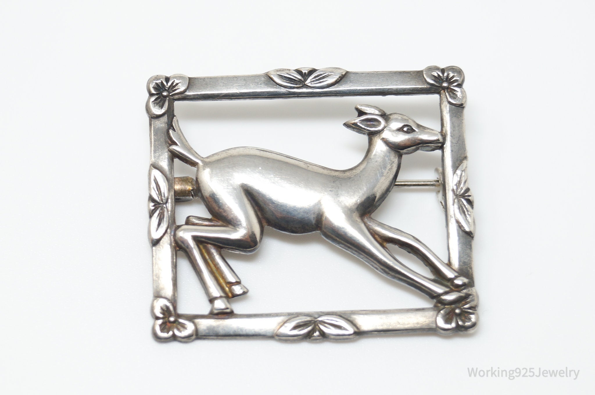 Vintage Modernist Norwegian Style Deer Fawn Sterling Silver Pin Brooch