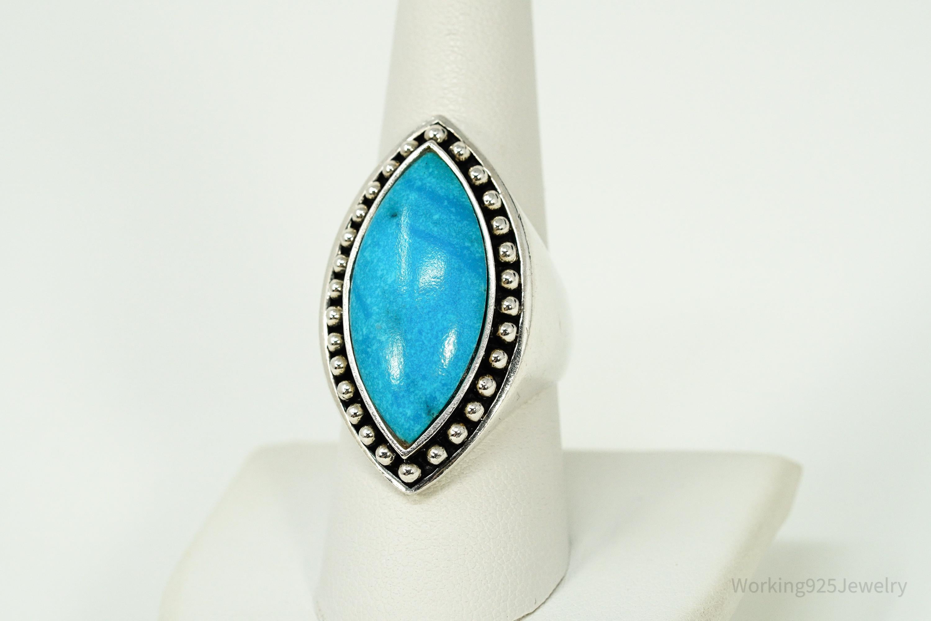 Vintage Designer SX Large Turquoise Sterling Silver Ring - Size 8.25
