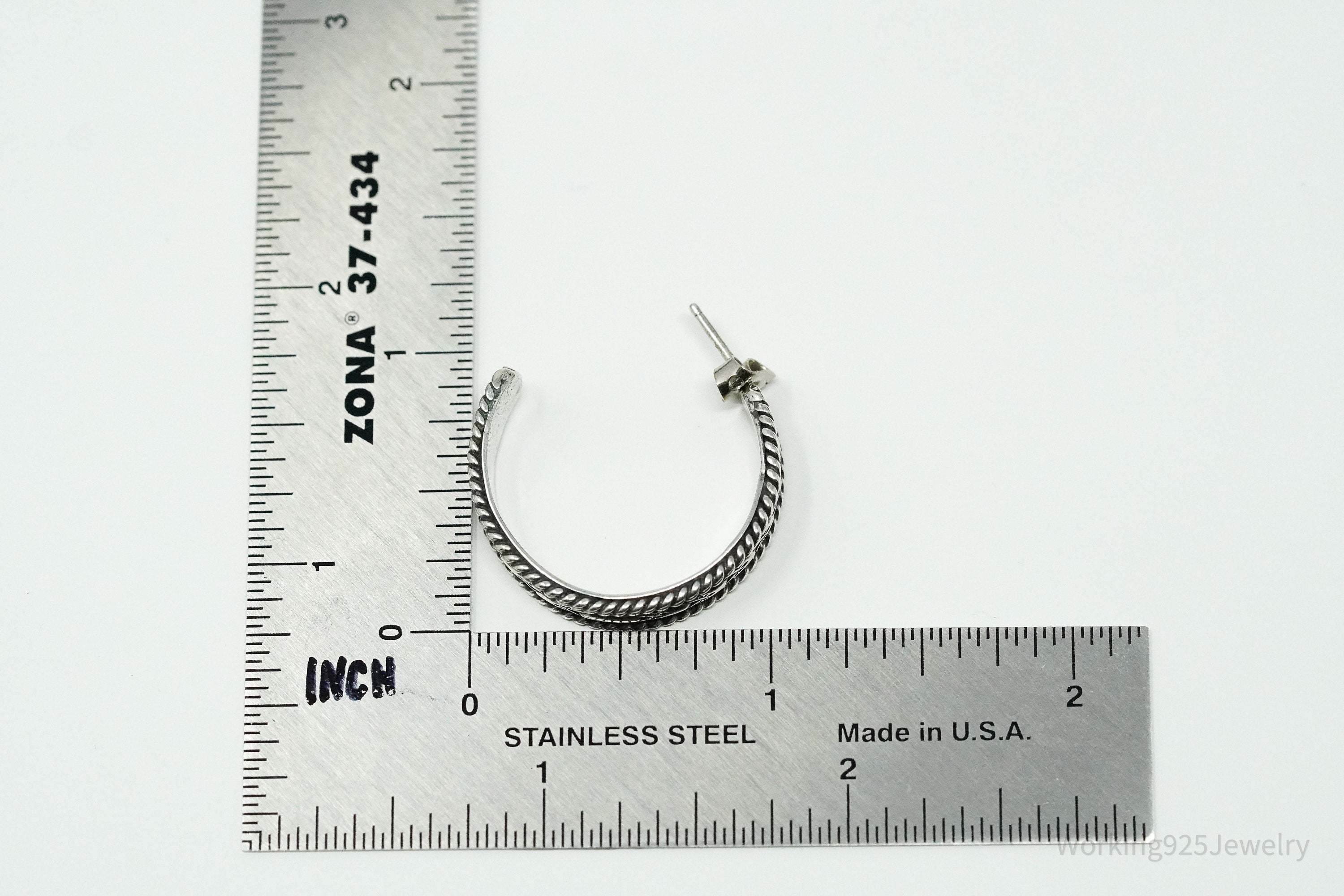 Vintage Native American Sterling Silver Half Hoop Earrings