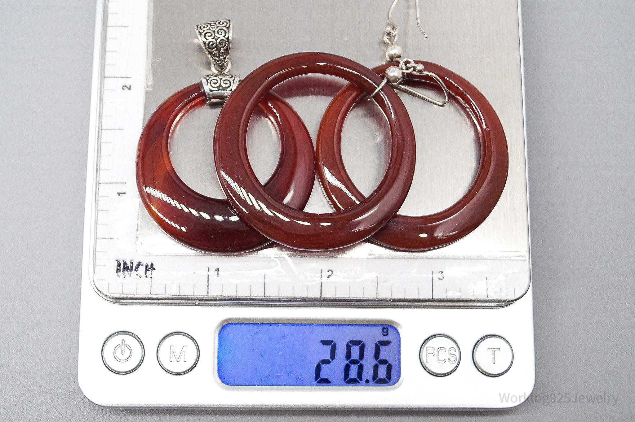 Vintage Carnelian Sterling Silver Earrings & Pendant Set