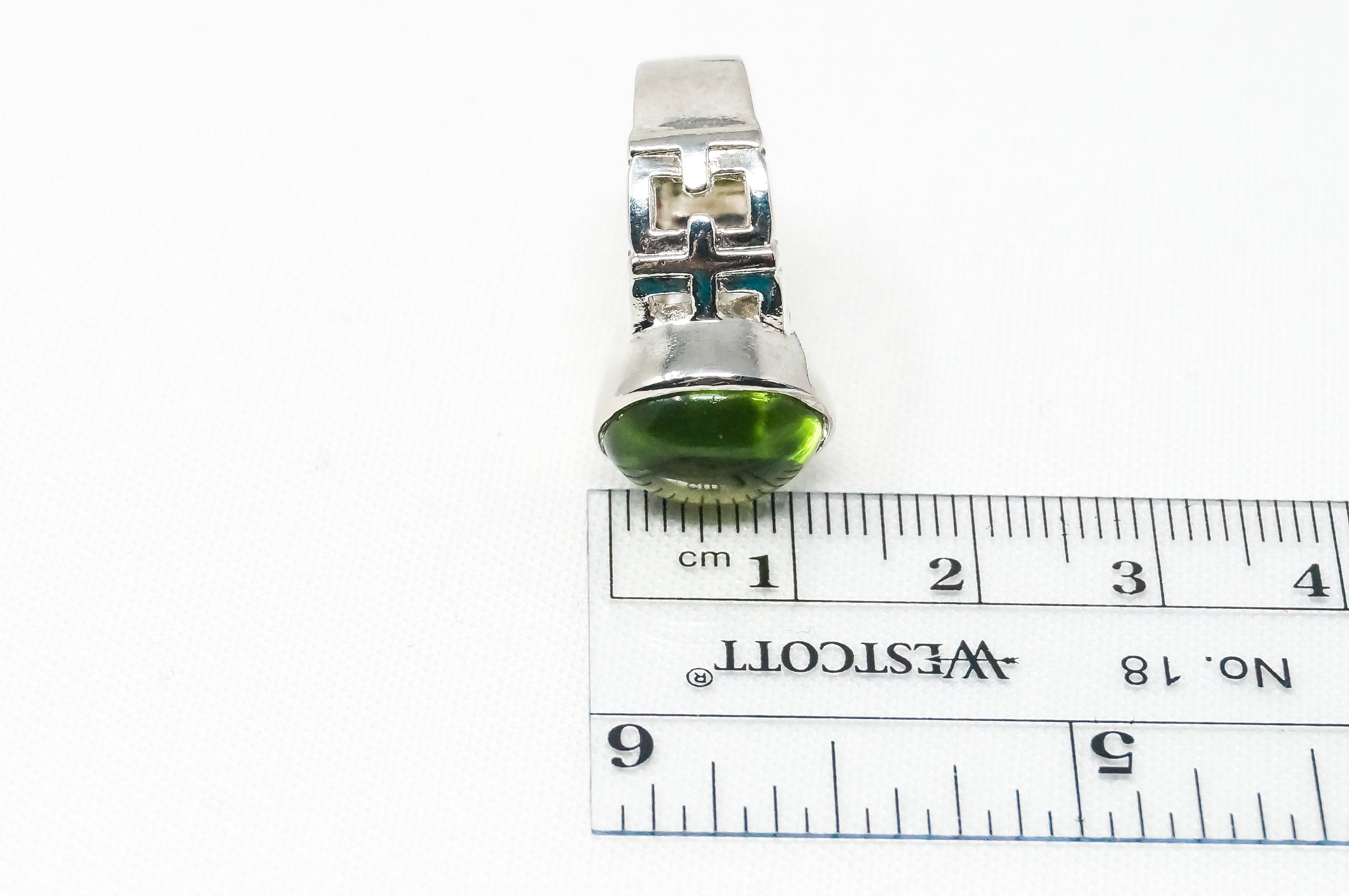 Vintage Peridot Buckle Cut Out Design Sterling Silver Ring - Sz 4.5 - 797641449