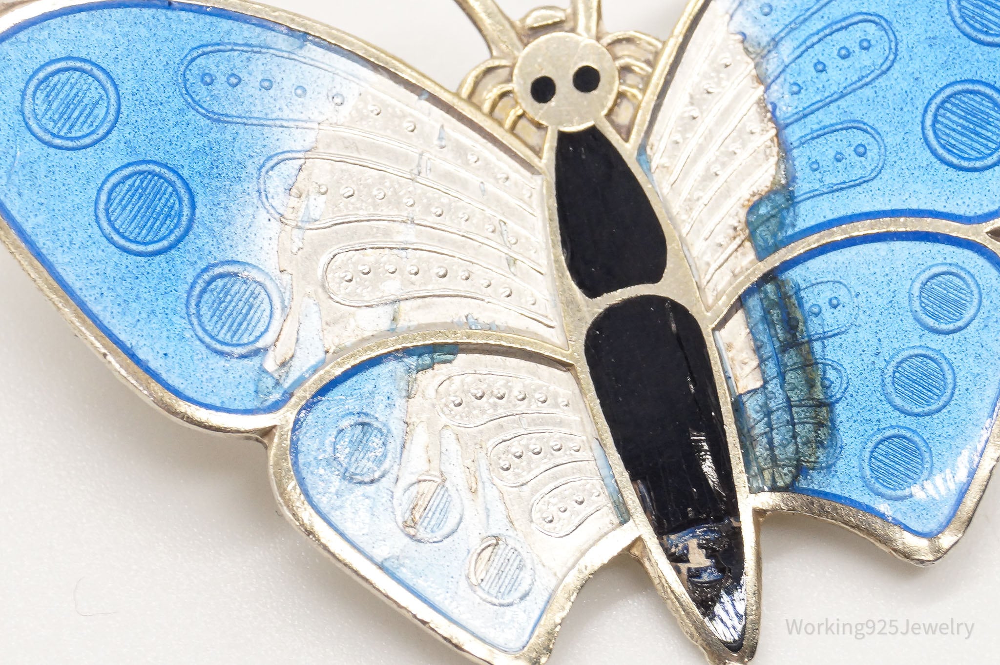 Vintage Norway Norse Butterfly Enamel Gold Wash Sterling Silver Pin Brooch