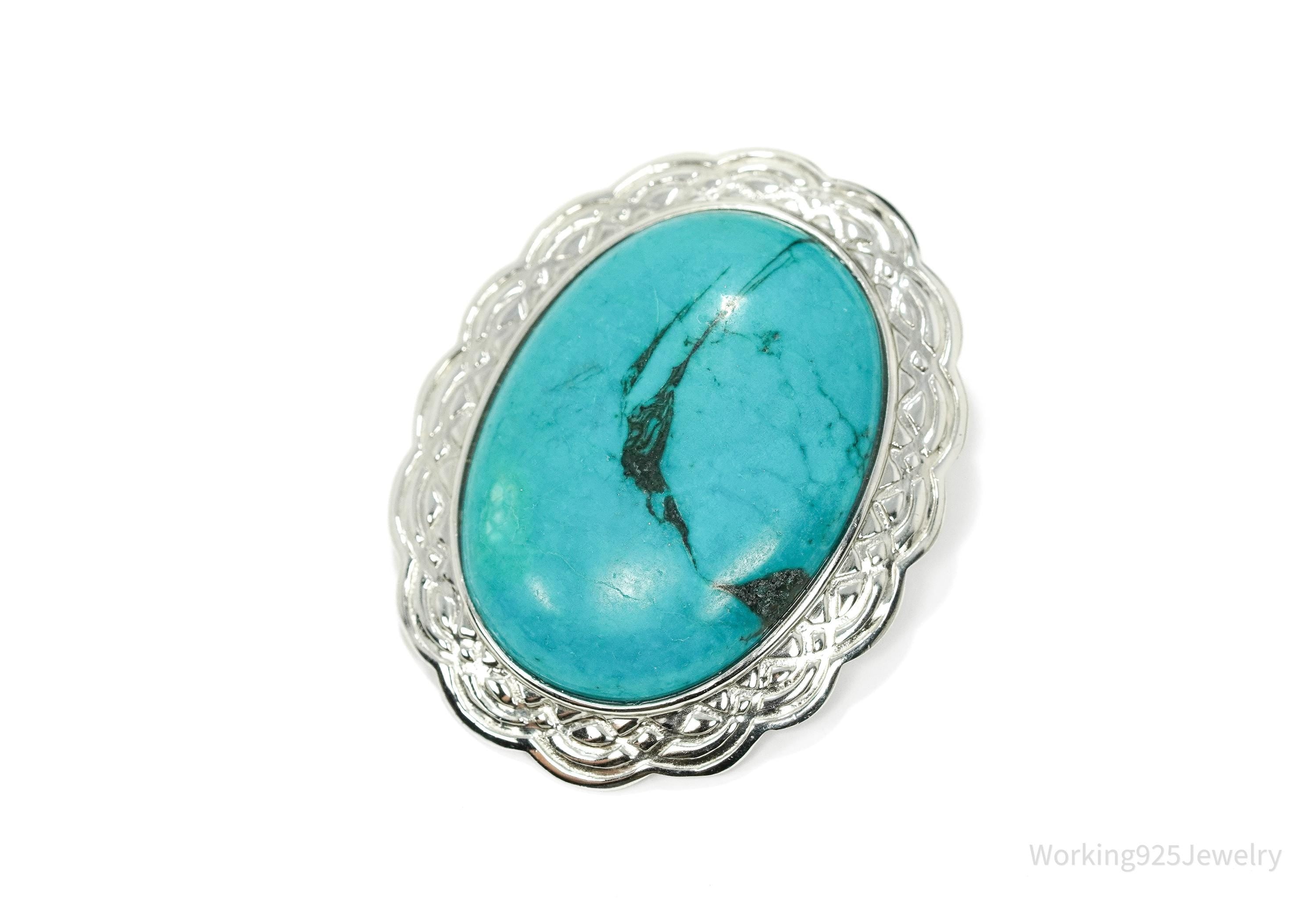 Vintage Large Blue Turquoise Sterling Silver Pendant