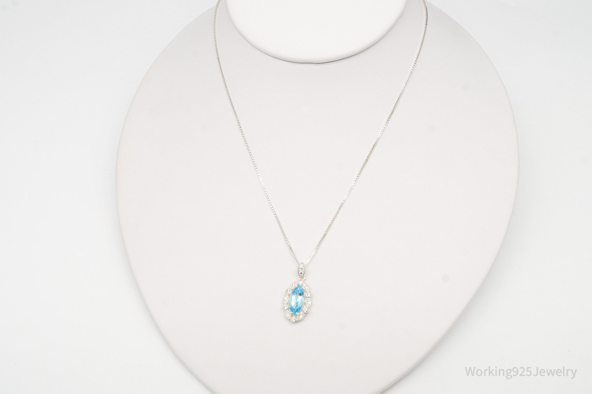 Vintage Blue Topaz Cubic Zirconia Sterling Silver Necklace 18"