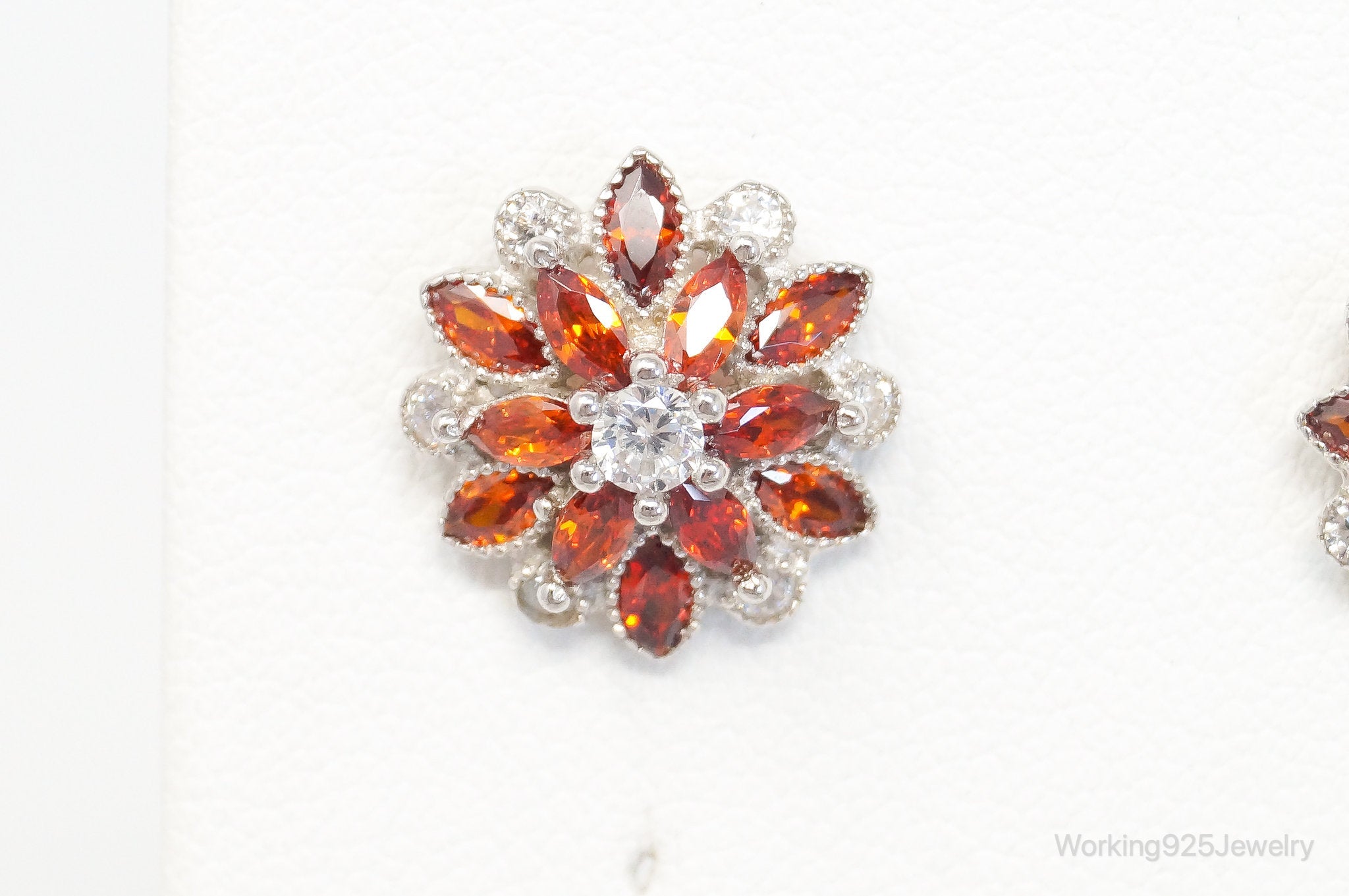 Orange Sapphire Cubic Zirconia Sterling Silver Stud Post Earrings