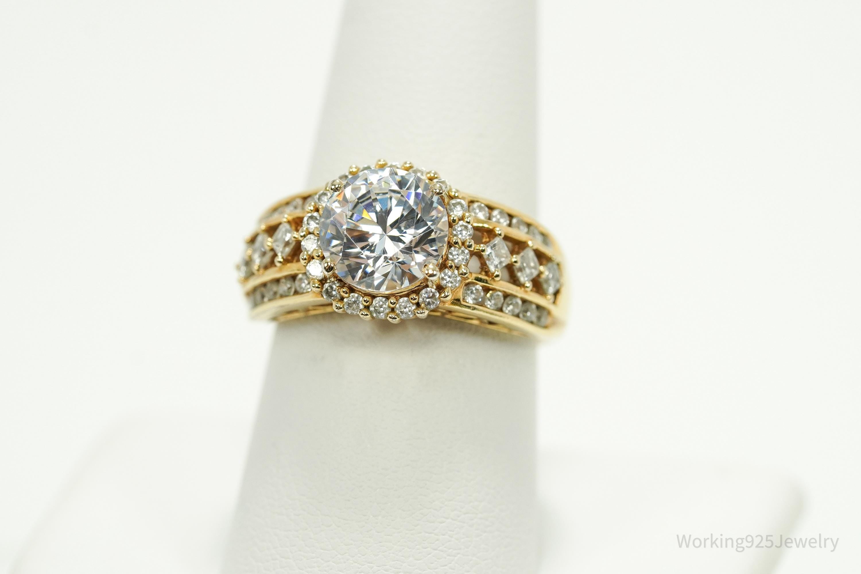 Vintage Designer MEDA Cubic Zirconia Gold Vermeil Sterling Silver Ring - Size 9