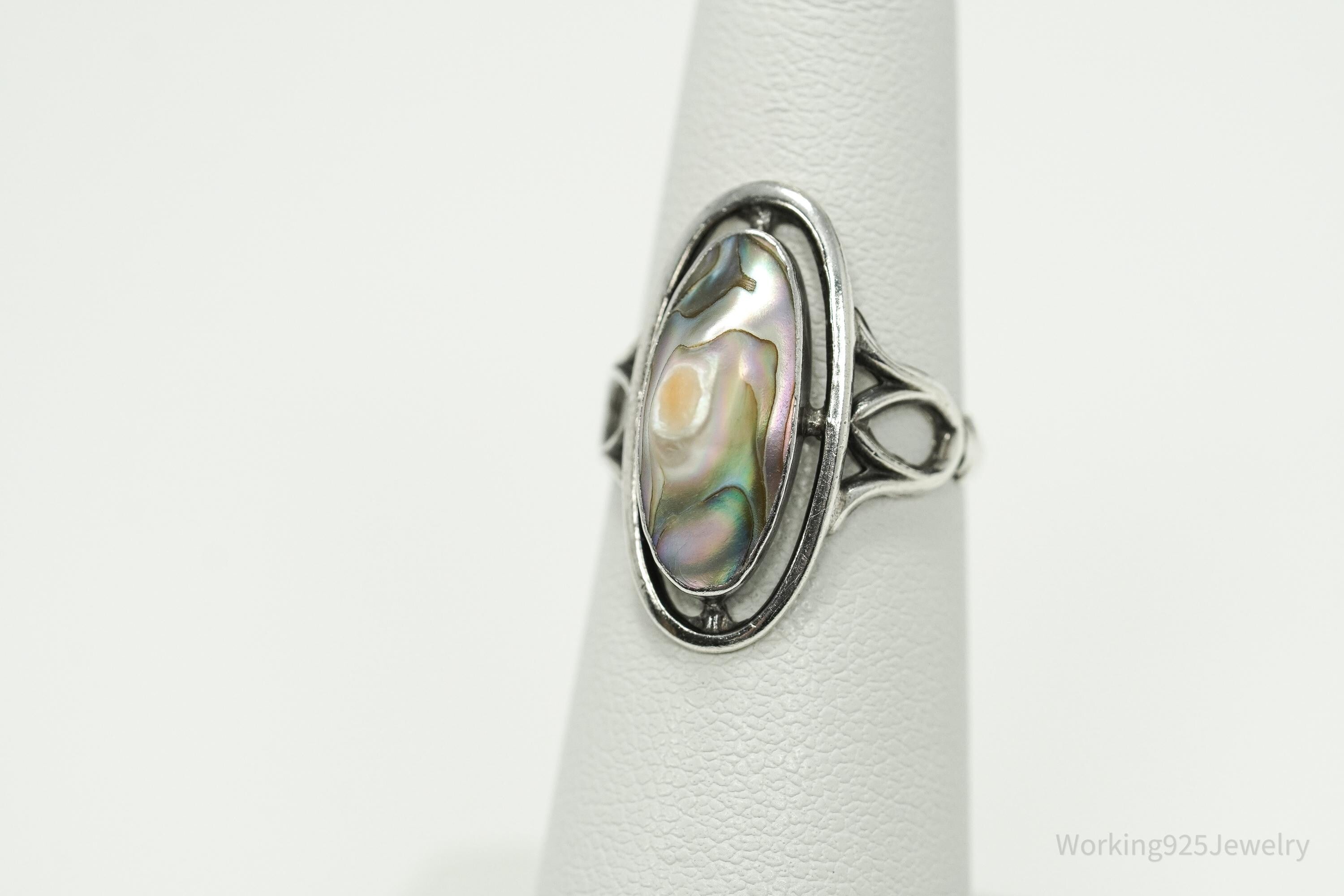 Antique Paua Abalone Shell Sterling Silver Ring - Size 5.25