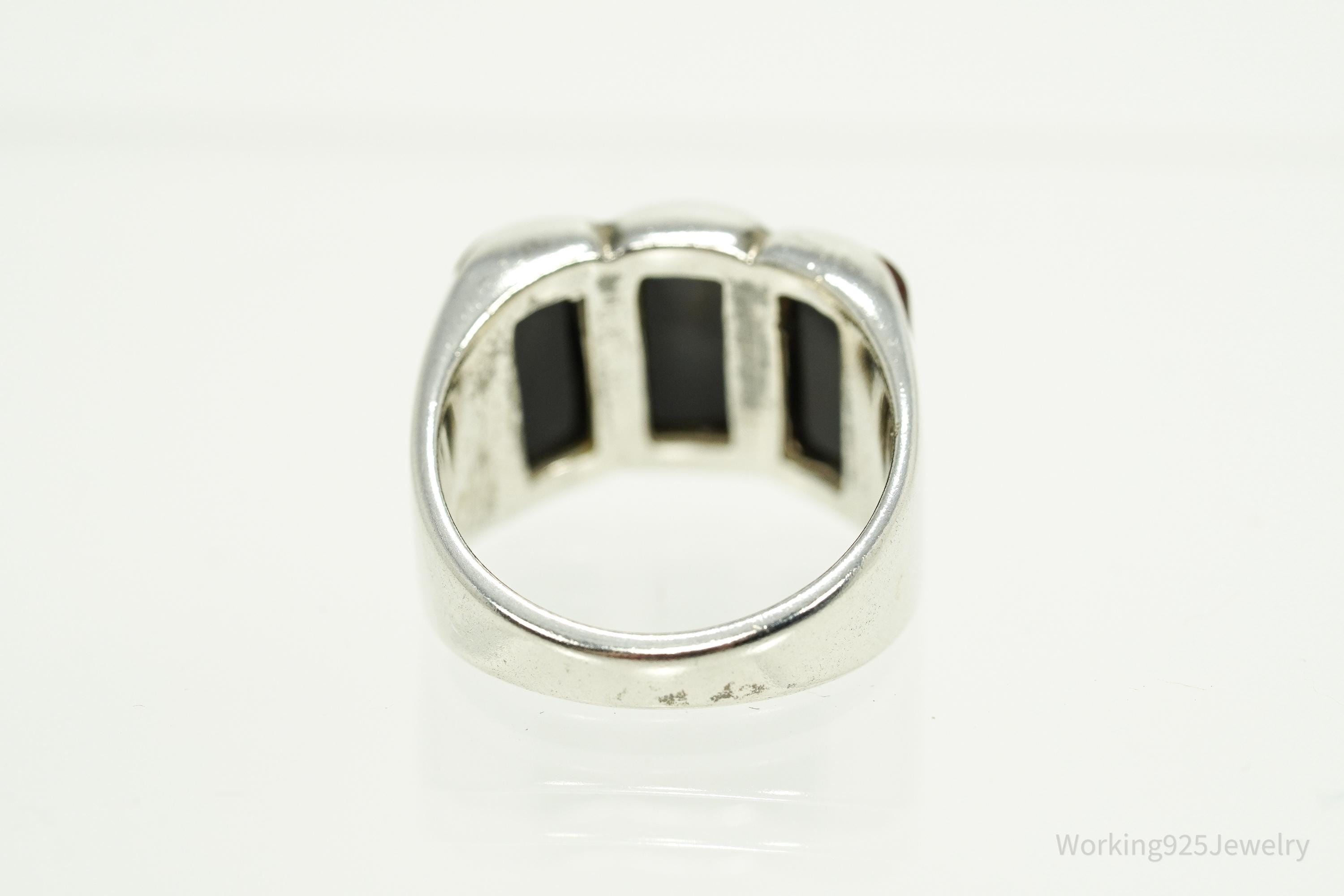 Vintage Amber Modernist Style Sterling Silver Ring - Size 6