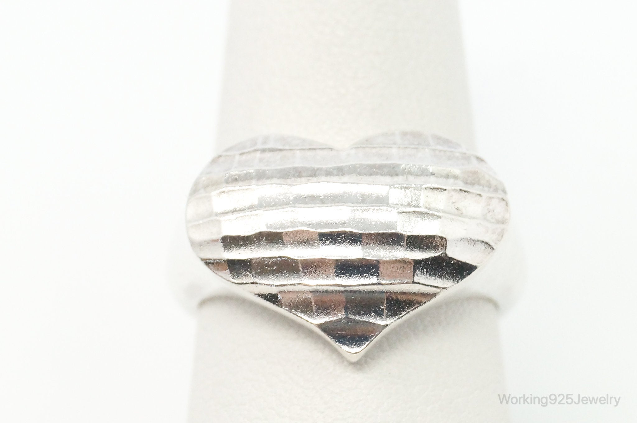 Vintage Western Style Hammered Heart Sterling Silver Ring - Size 8