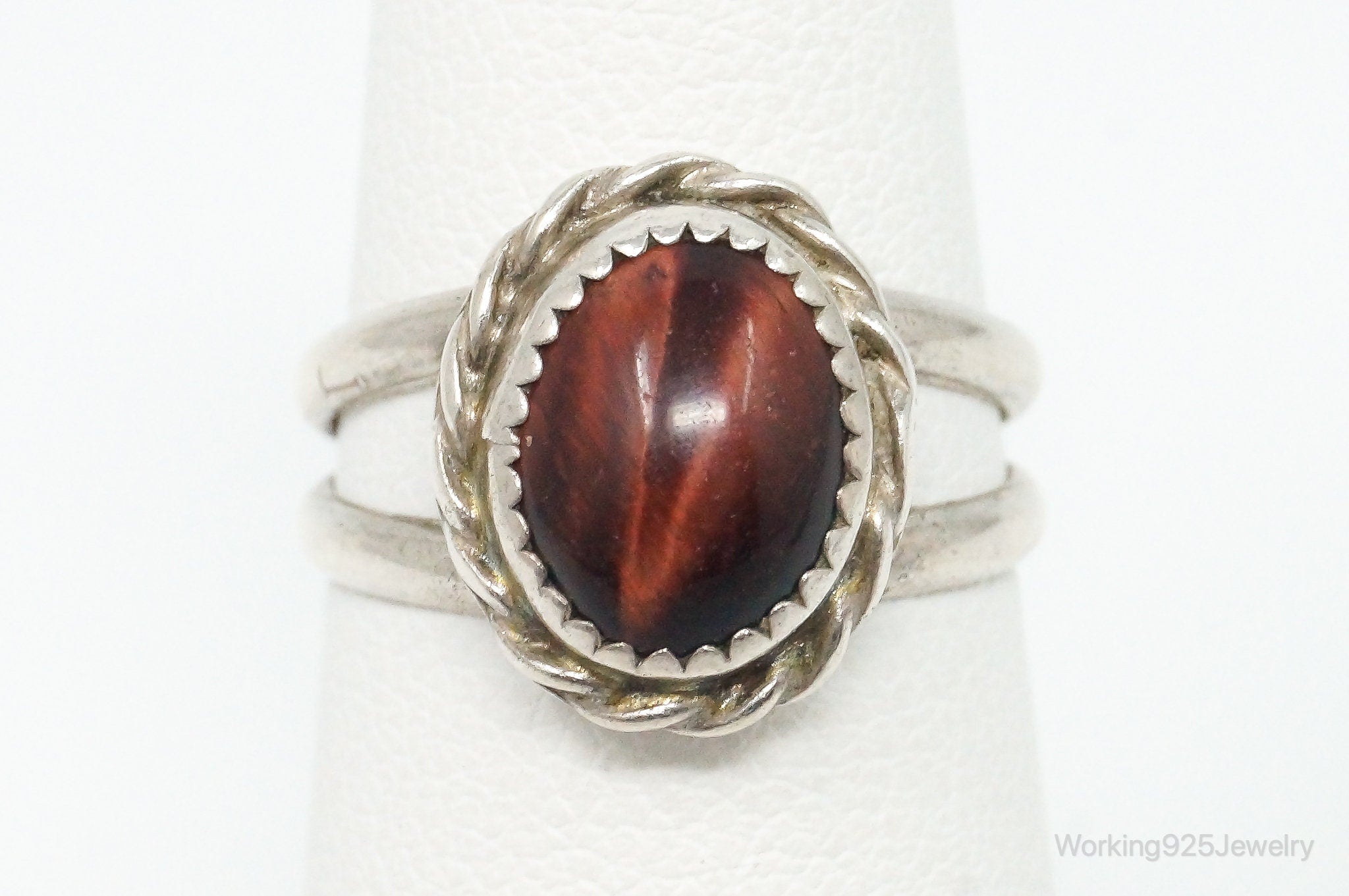 Vintage Native American Red Tigers Eye Unsigned Sterling Silver Ring - Size 5.5