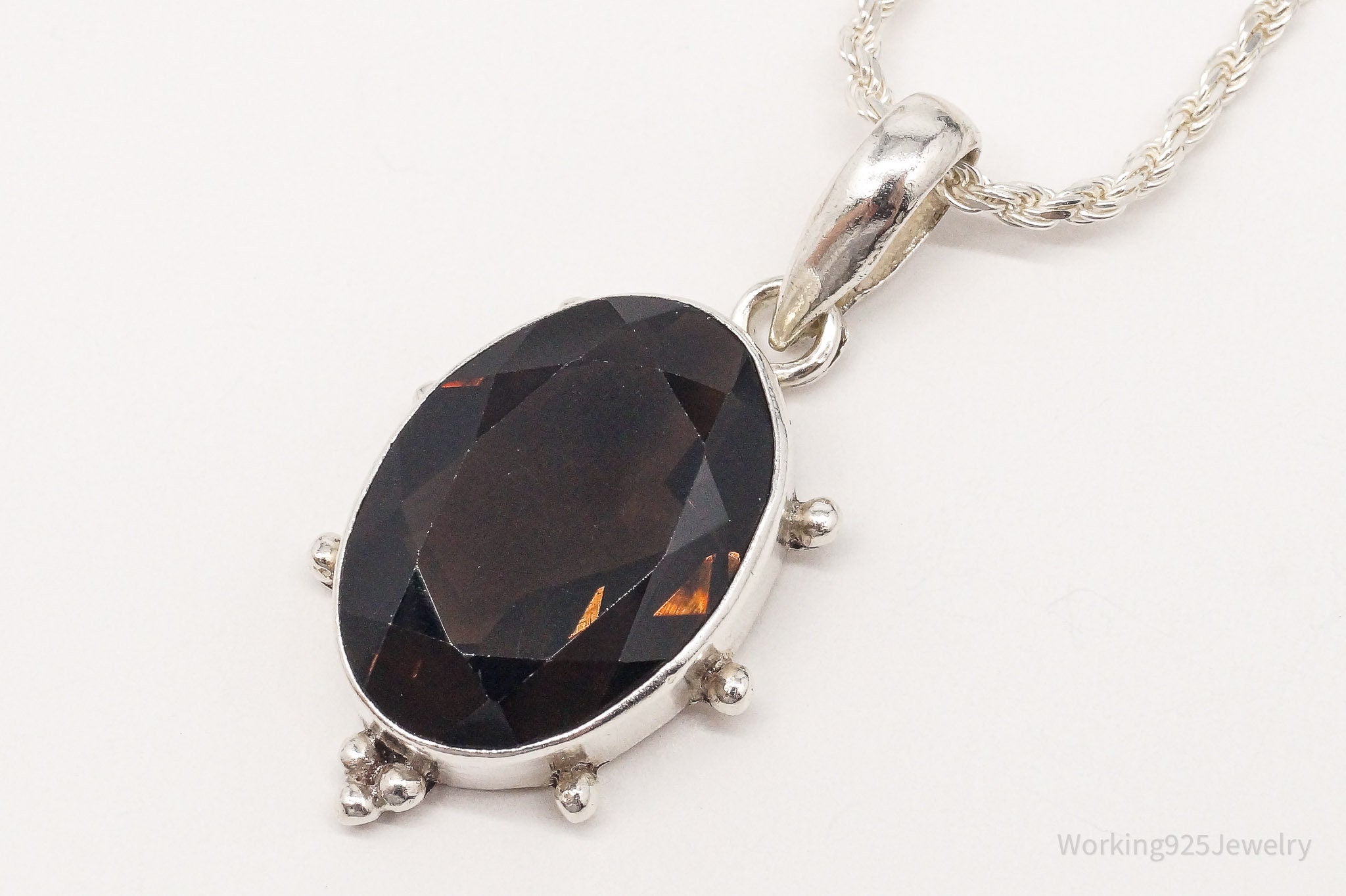 Vintage Large Smoky Topaz Sterling Silver Necklace 16"