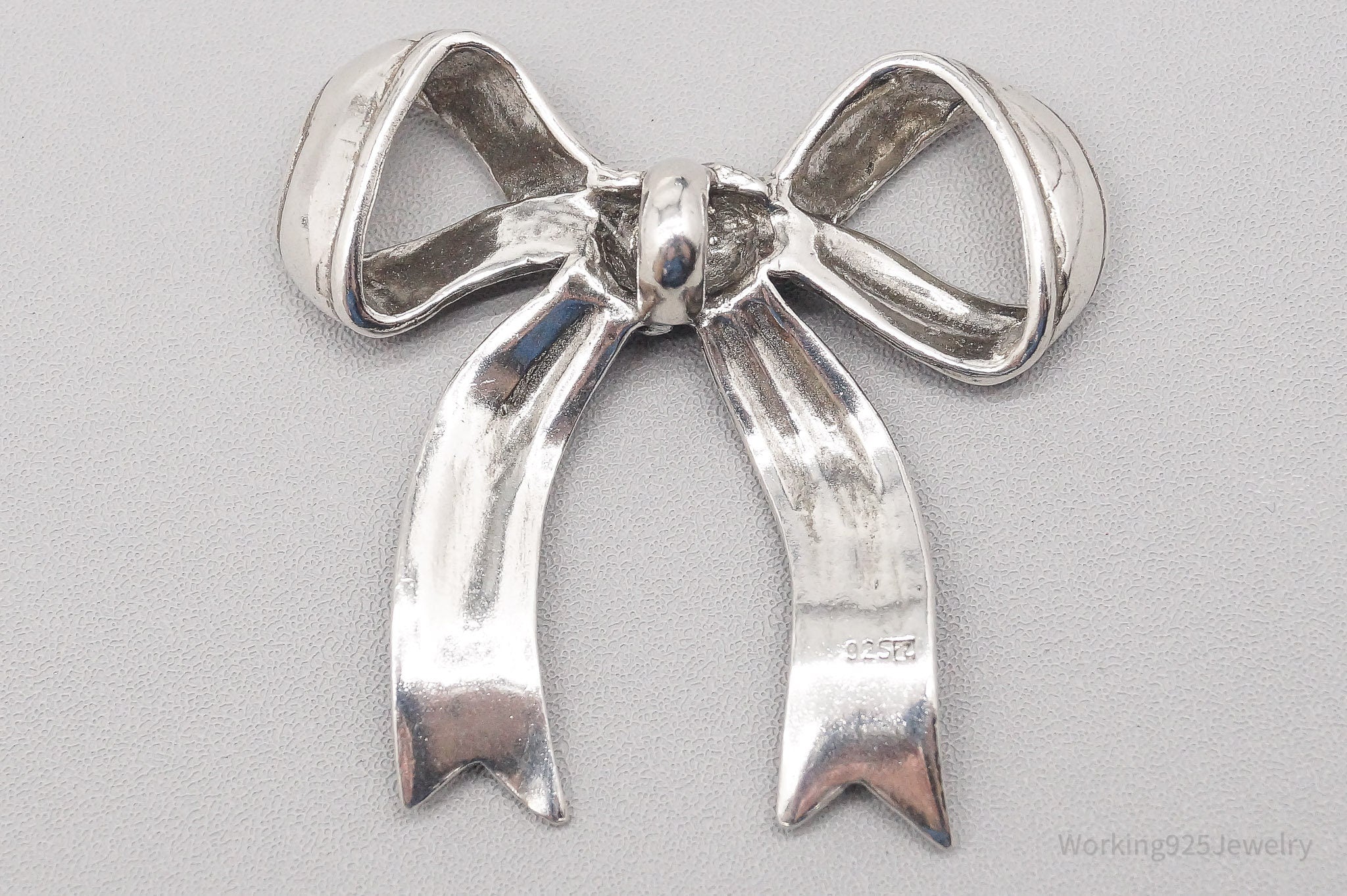 Large Vintage Sterling Silver Ribbon Bow Pendant