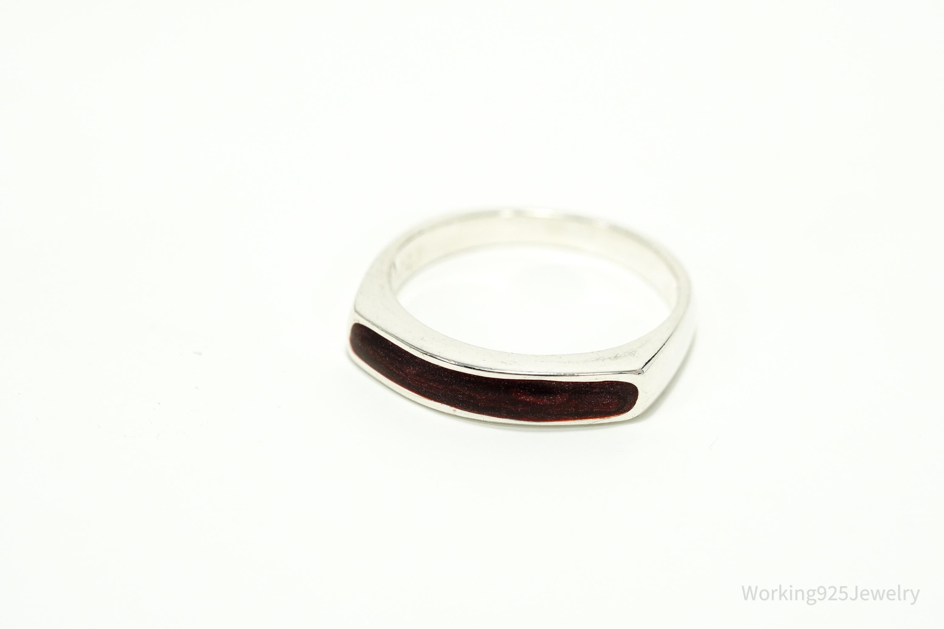 Vintage Blood Enamel Sterling Silver Ring - Size 6.75