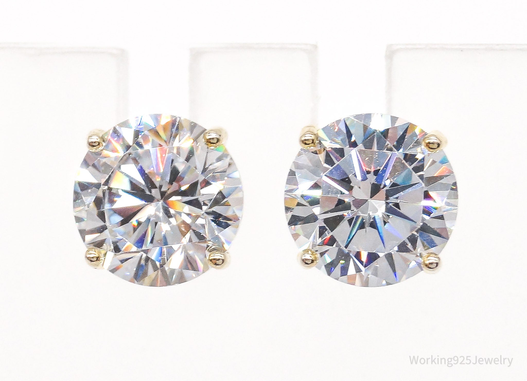 Vintage Large Cubic Zirconia Gold Vermeil Sterling Silver Earrings