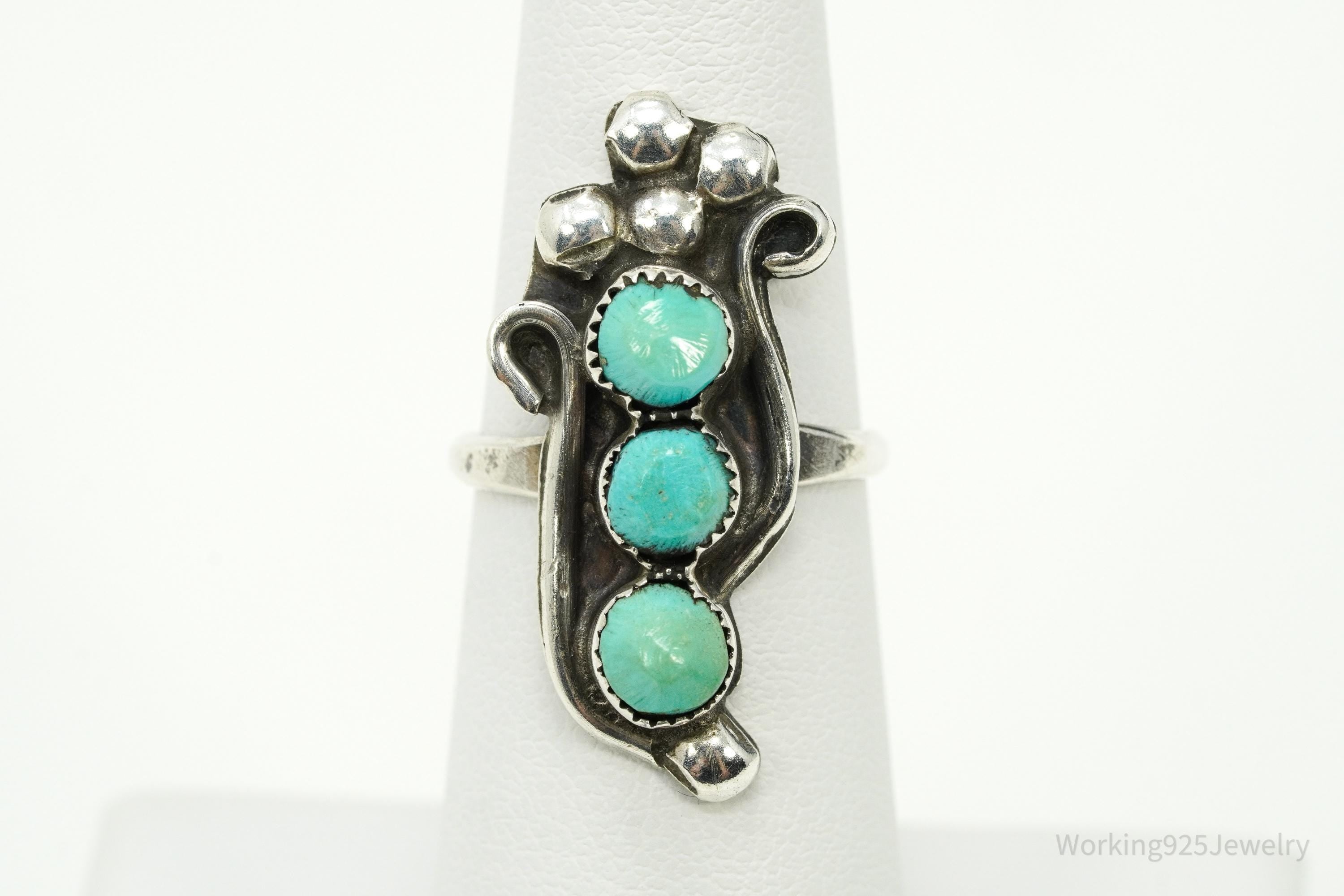 Vintage Native American Turquoise Unsigned Silver Ring - Size 6