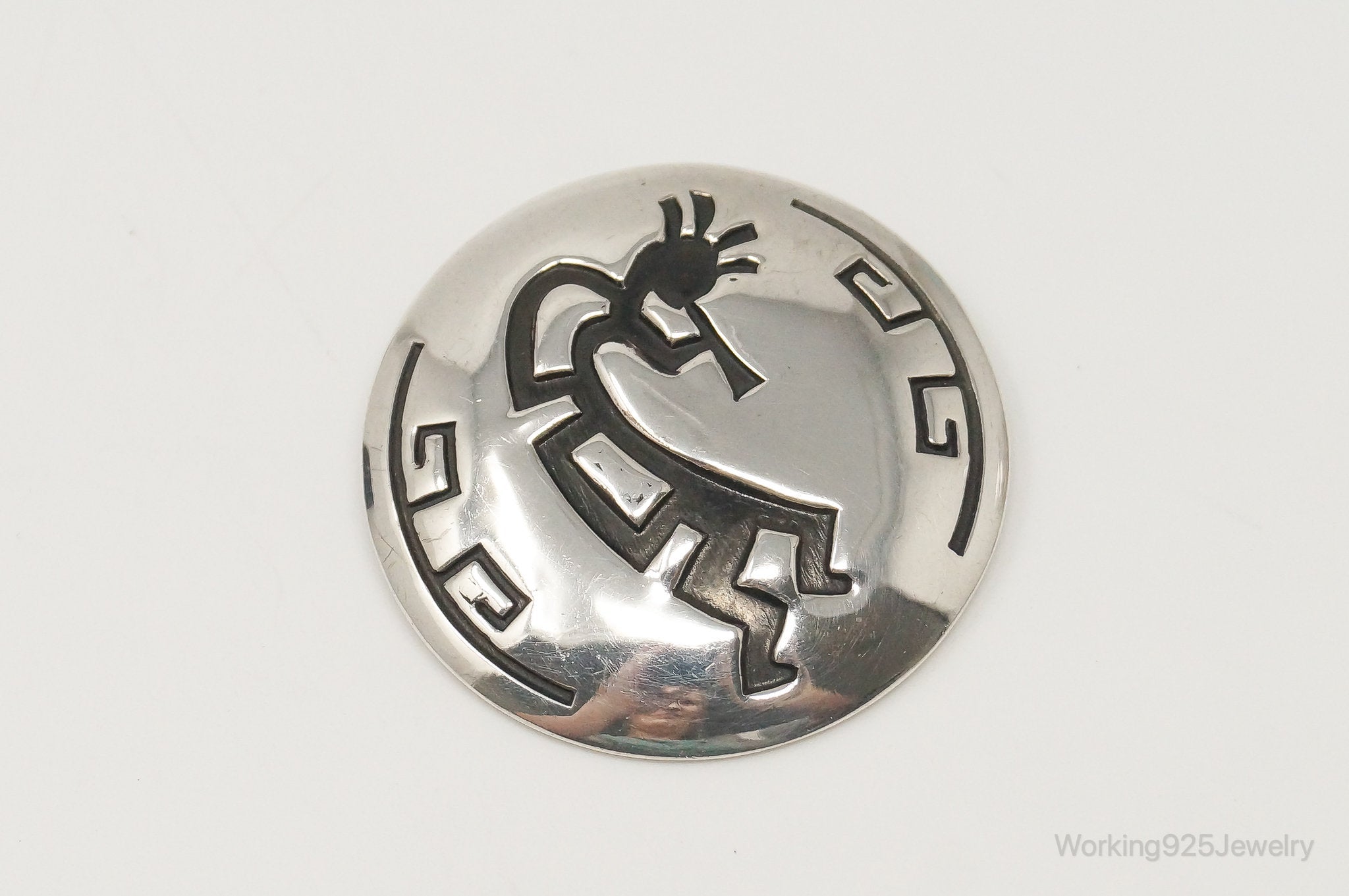 Vintage Native American Unsigned Dancing Kokopelli Sterling Silver Brooch Pin