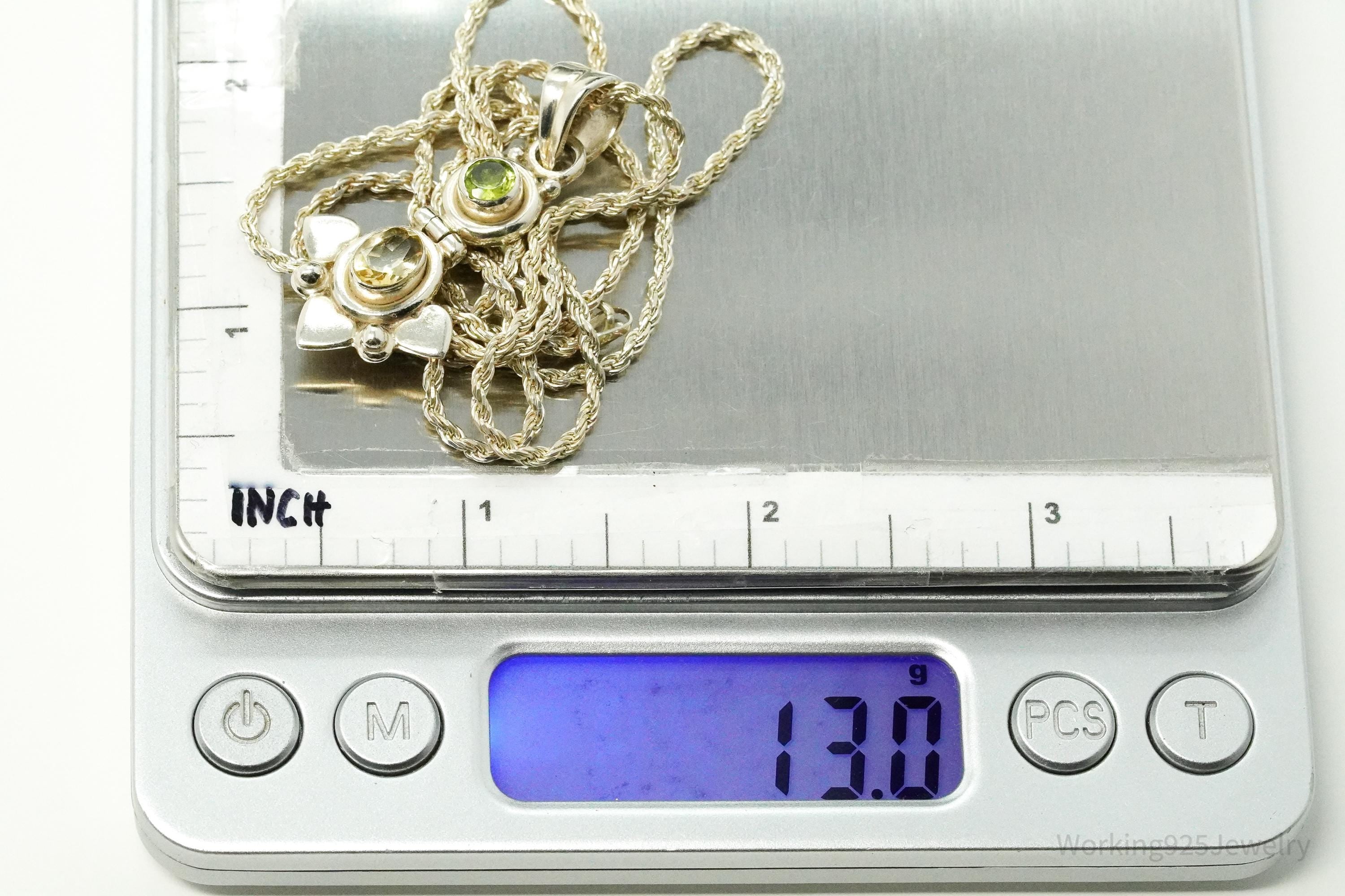 Vintage Citrine & Peridot Sterling Silver Necklace 24"