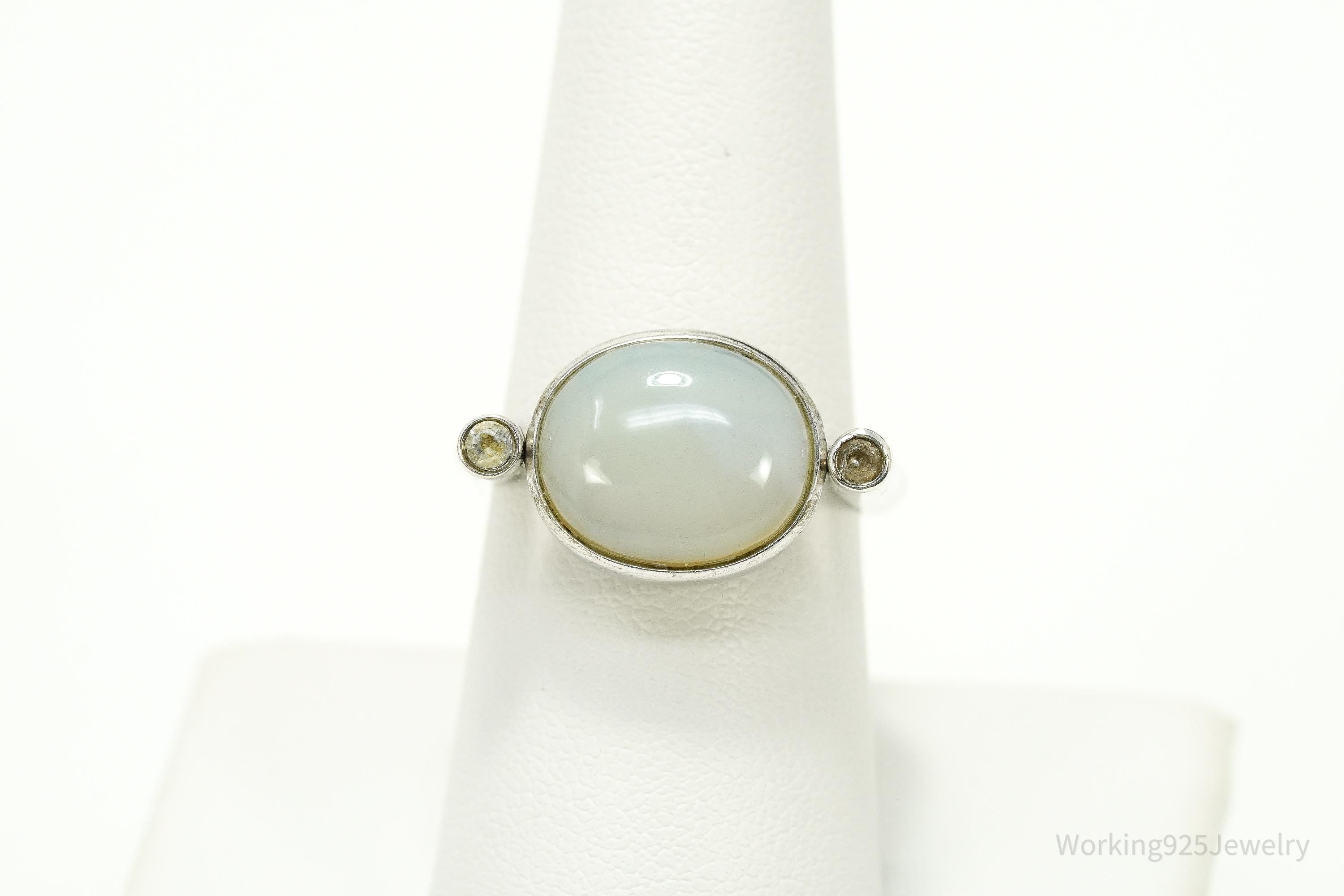 Vintage White Moonstone, Mother Of Pearl, & White Topaz Sterling Silver Ring - Size 8.25