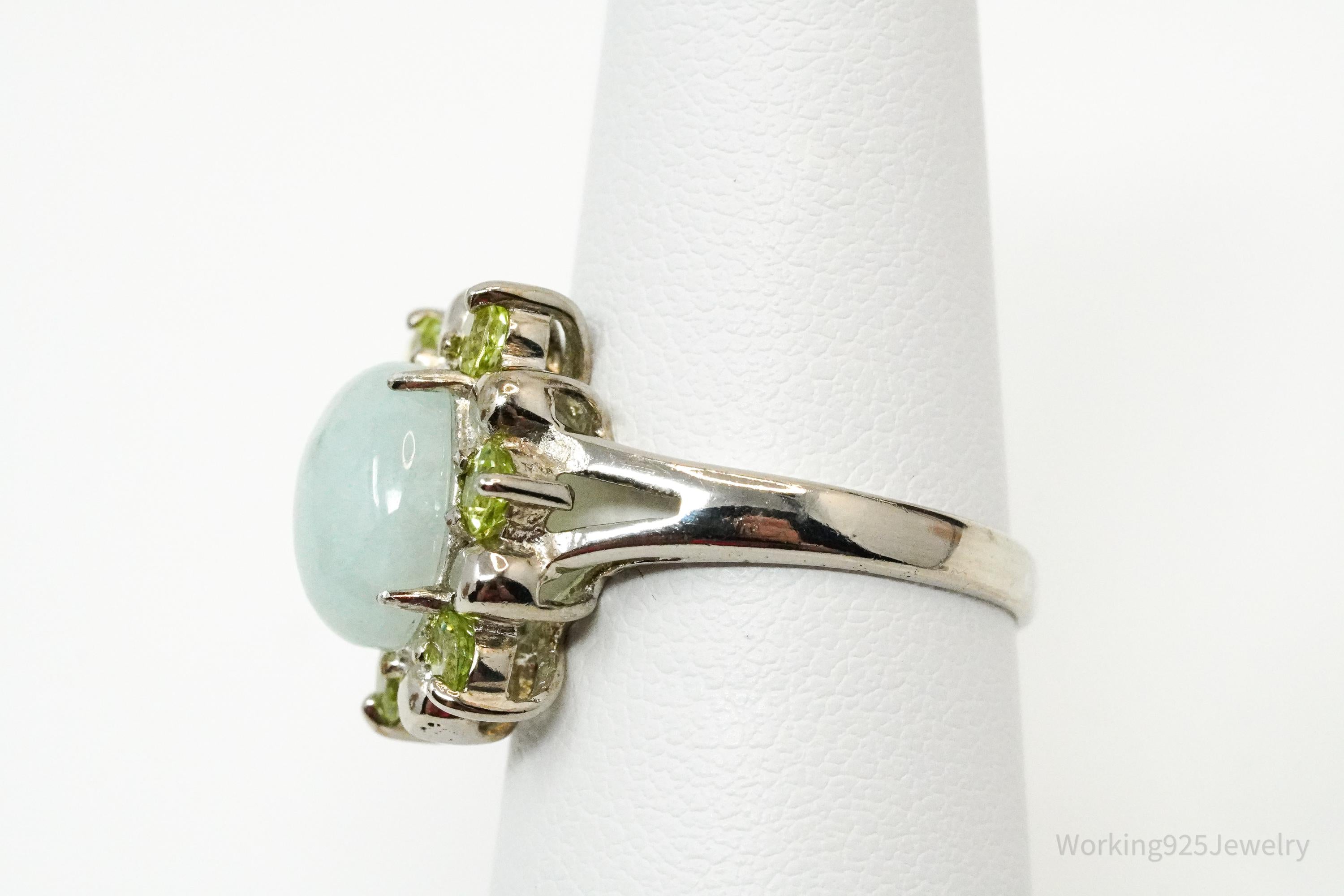 Vintage Green Jade & Peridot Sterling Silver Ring - Size 6