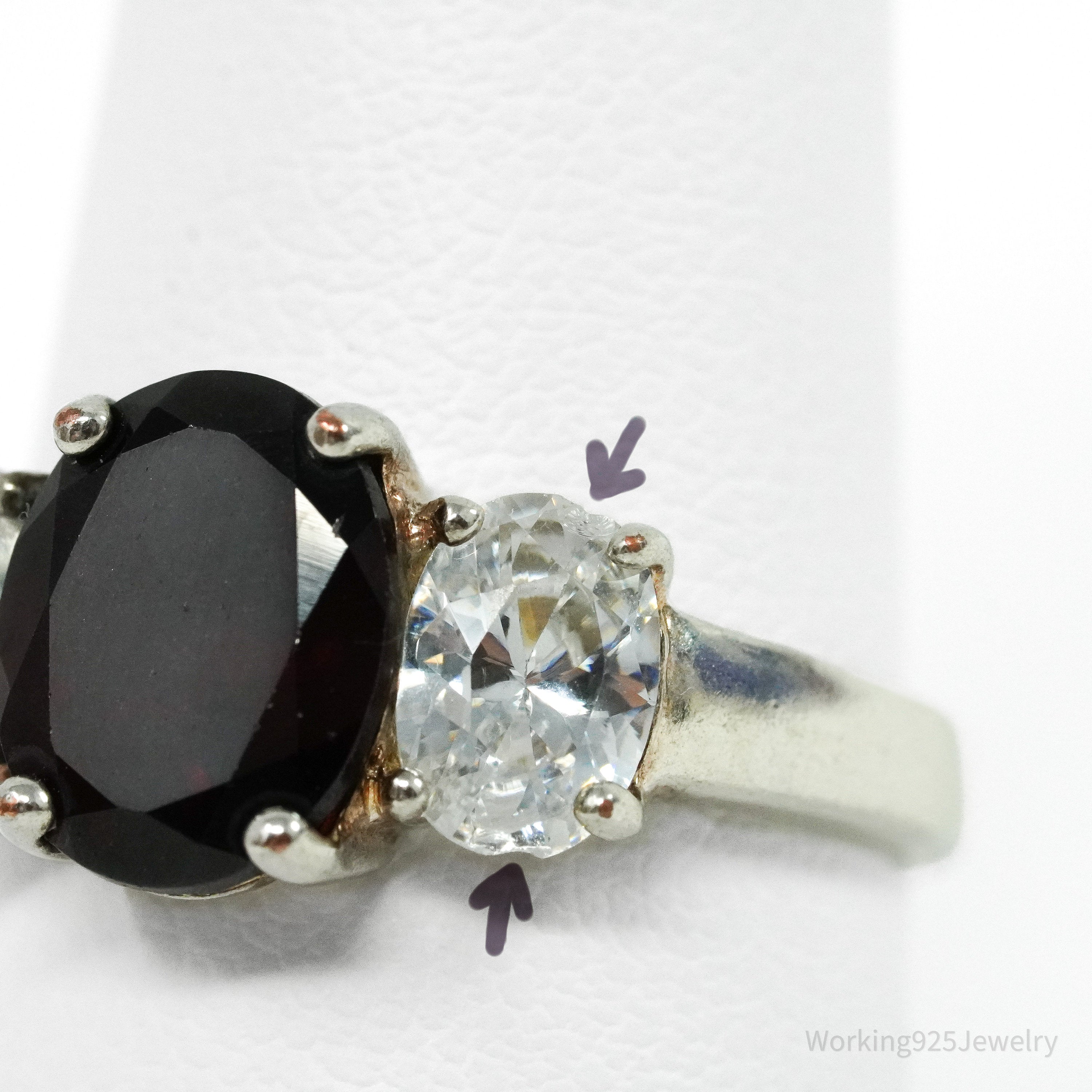 Vintage Garnet Cubic Zirconia Sterling Silver Ring - Size 7.75