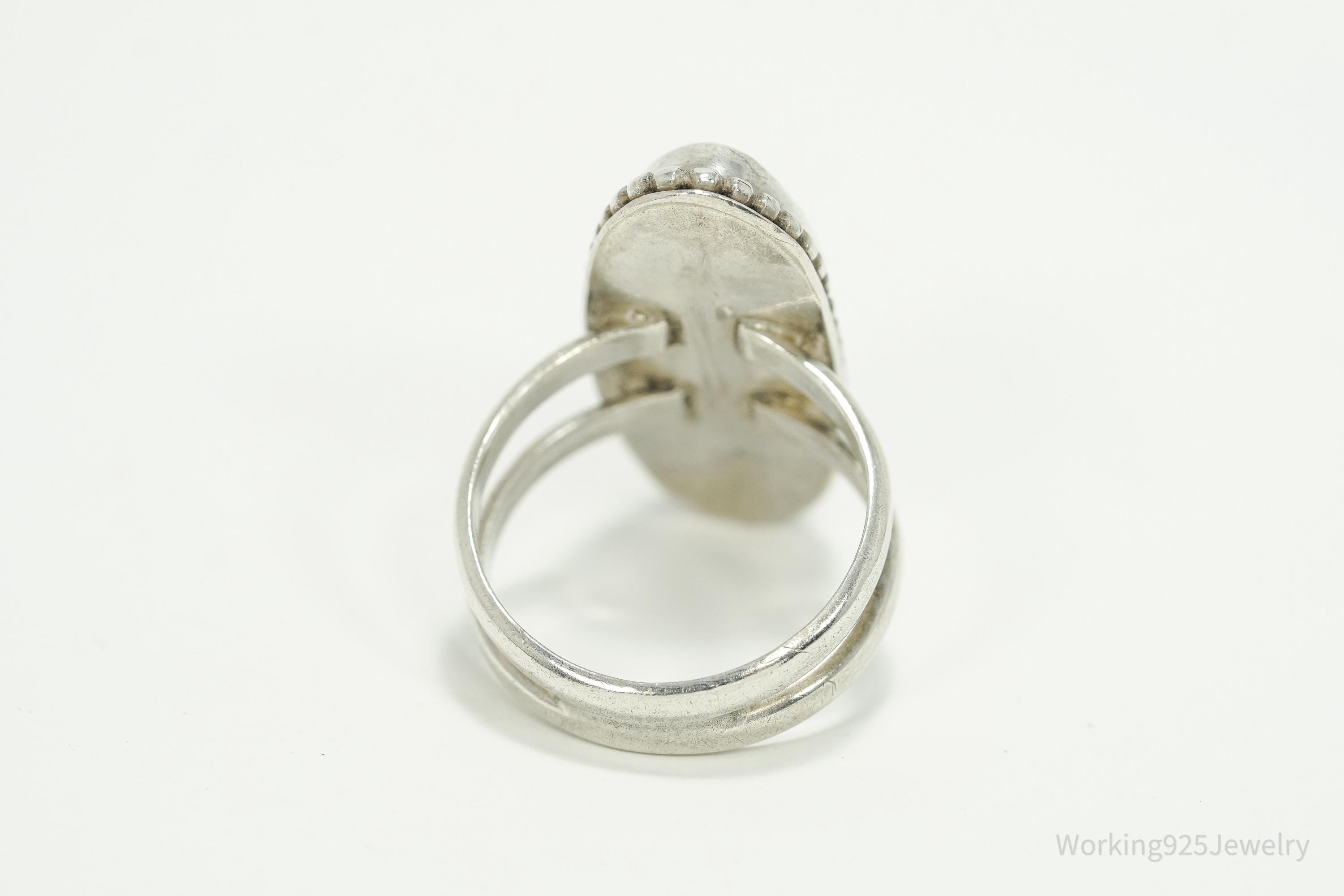 Vintage Large Agate Silver Ring - Size 9