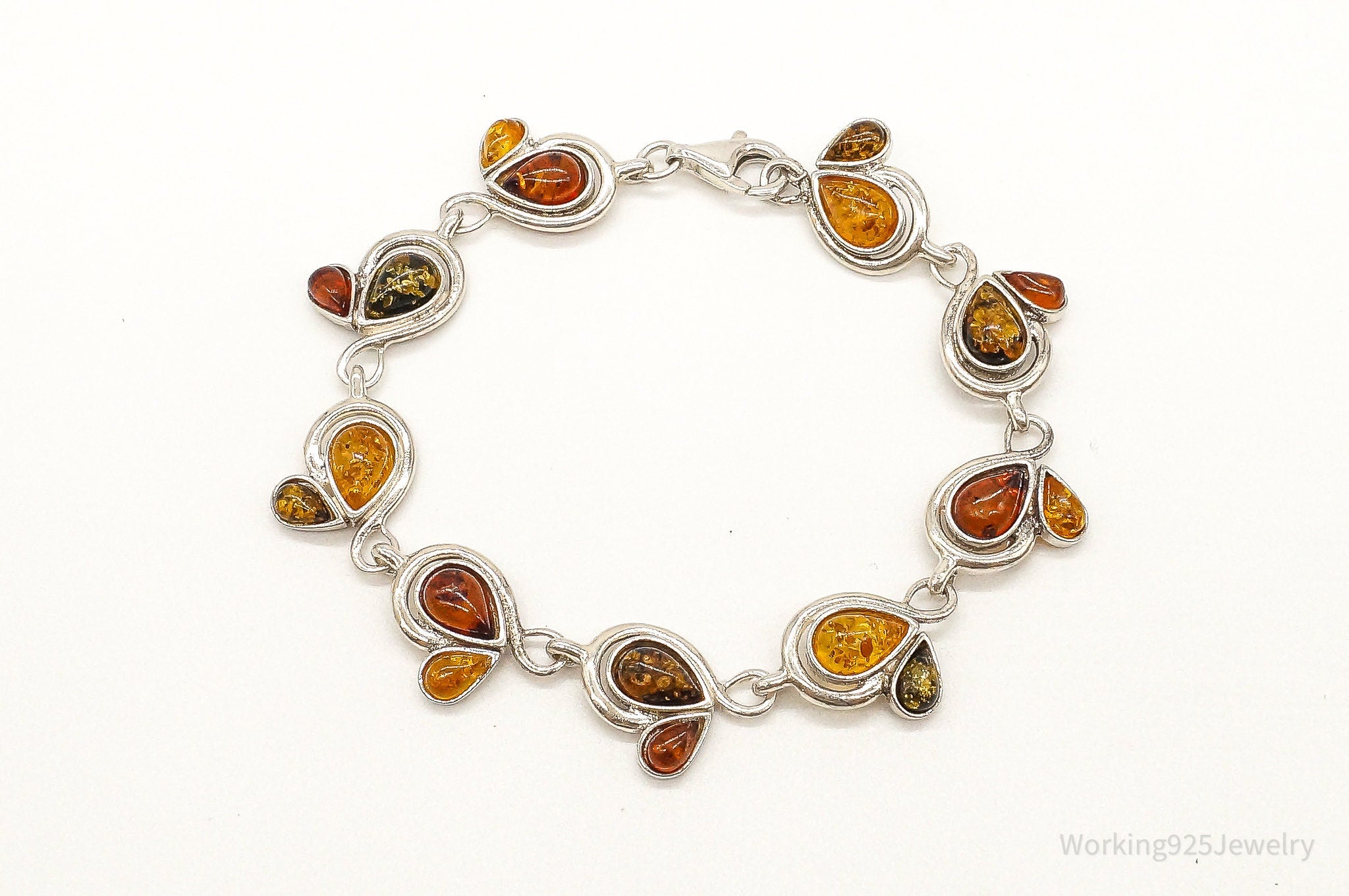 Vintage Multi Amber Modernist Sterling Silver Bracelet