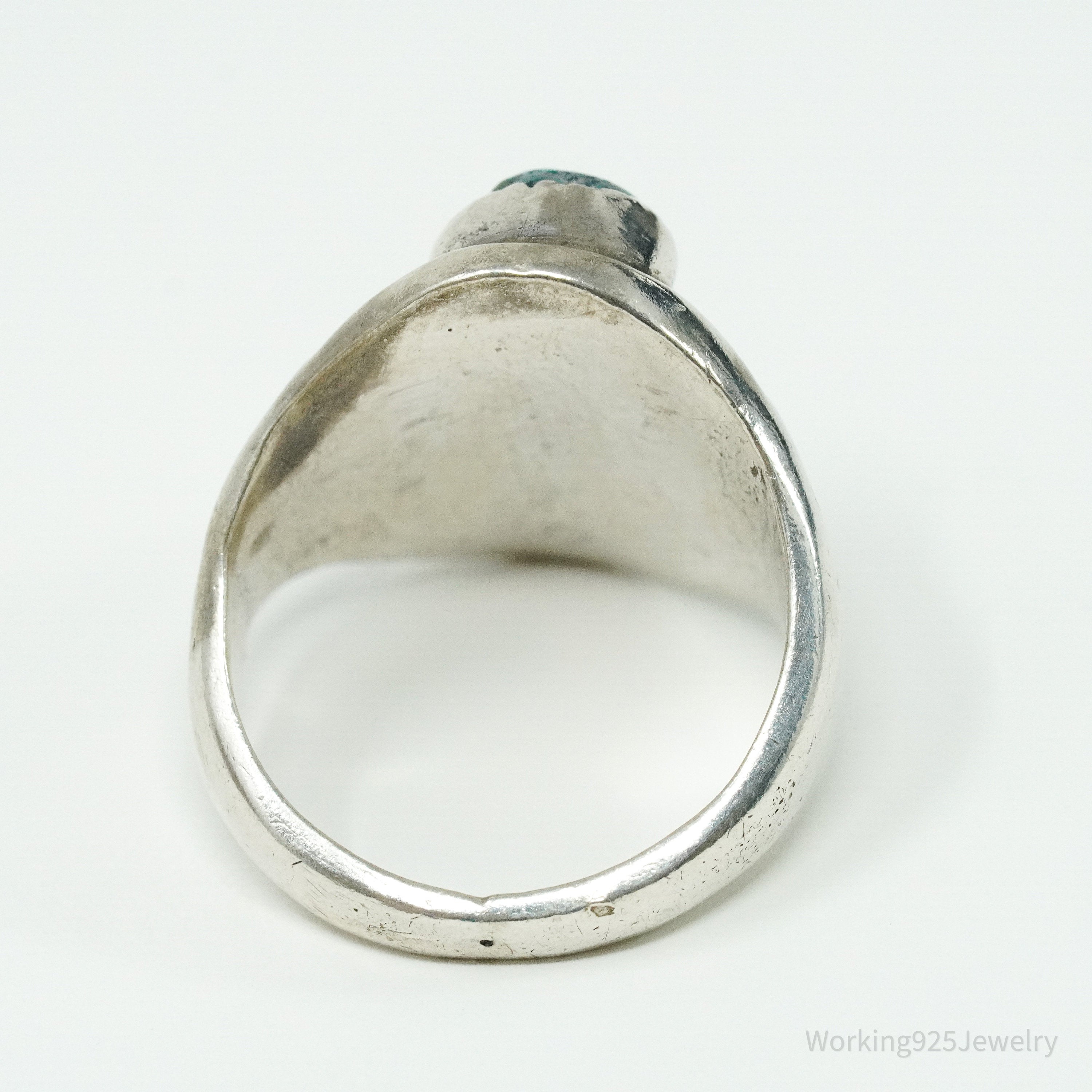 Vintage Native American Opal & Turquoise Handmade Silver Ring - Size 9